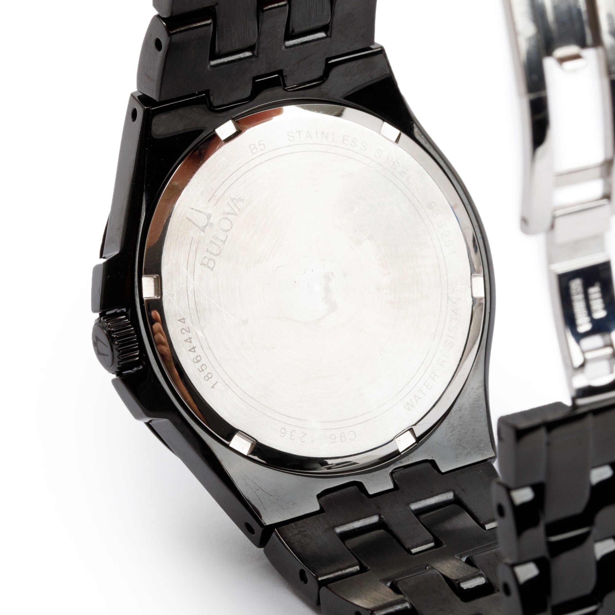 Bulova Black Ion-Plated Stainless Steel Crystal Accent 42 MM Quartz Watch w/ Box