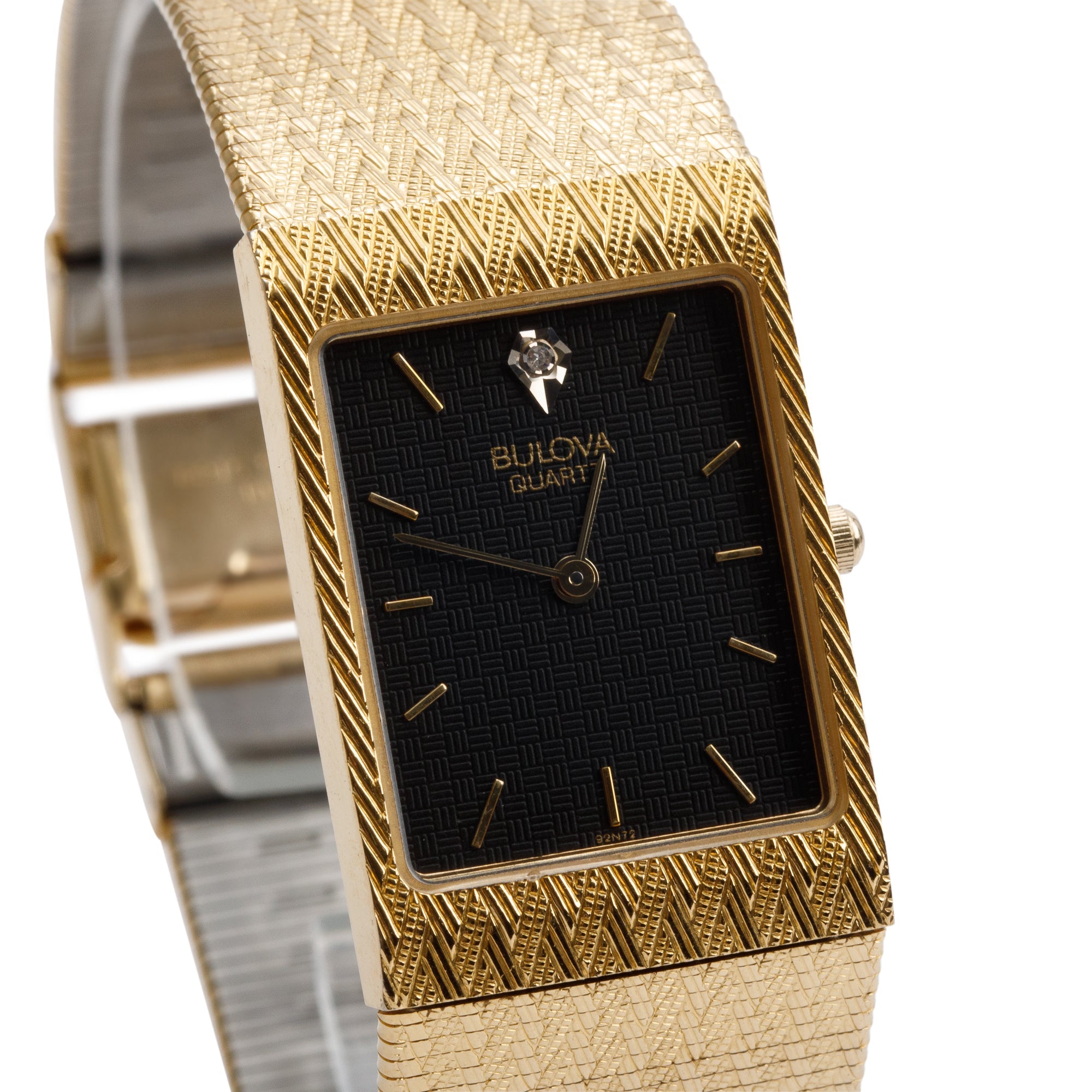 Bulova Gold Plated Stainless Steel Diamond Dial Vintage Classic Quartz Watch