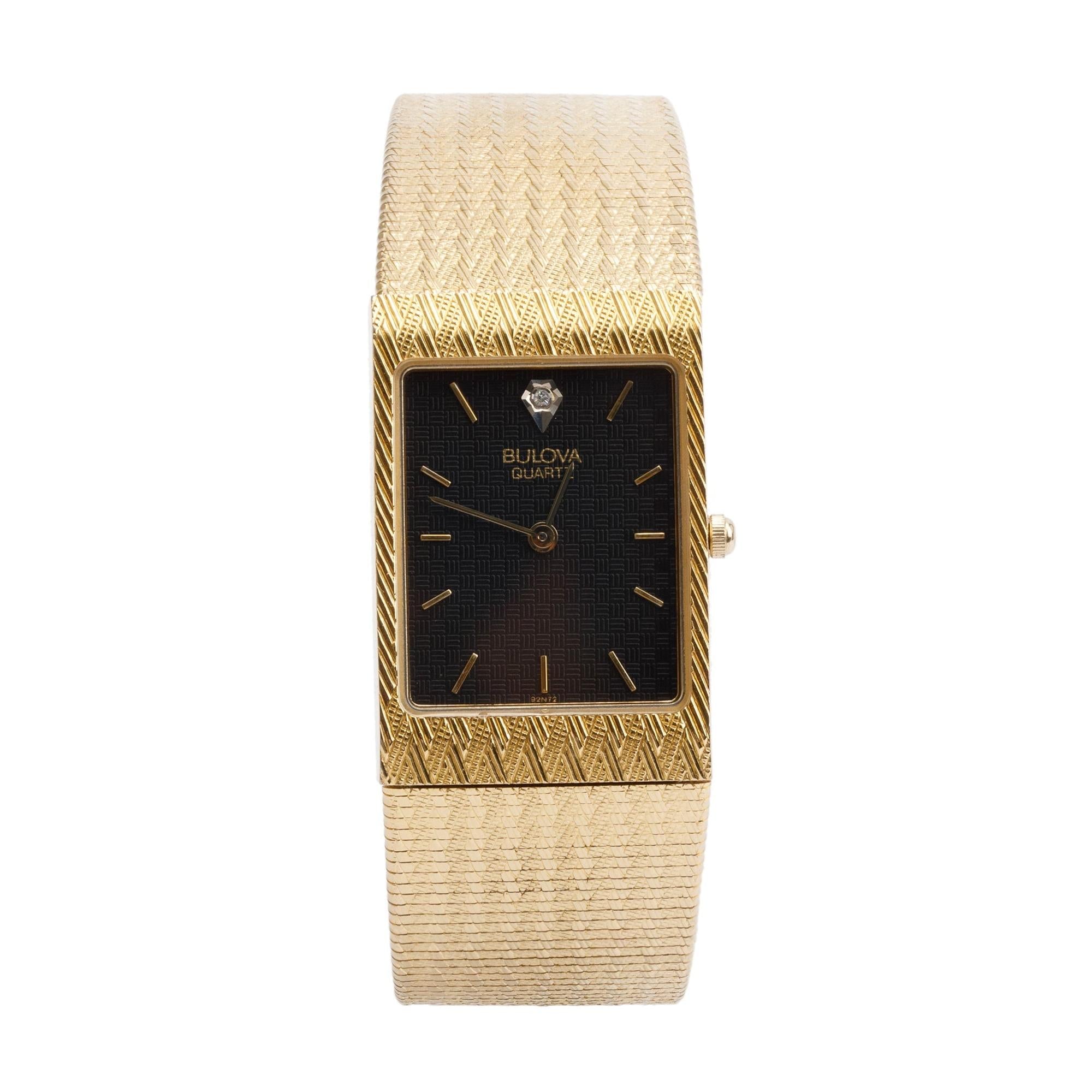 Bulova Gold Plated Stainless Steel Diamond Dial Vintage Classic Quartz Watch