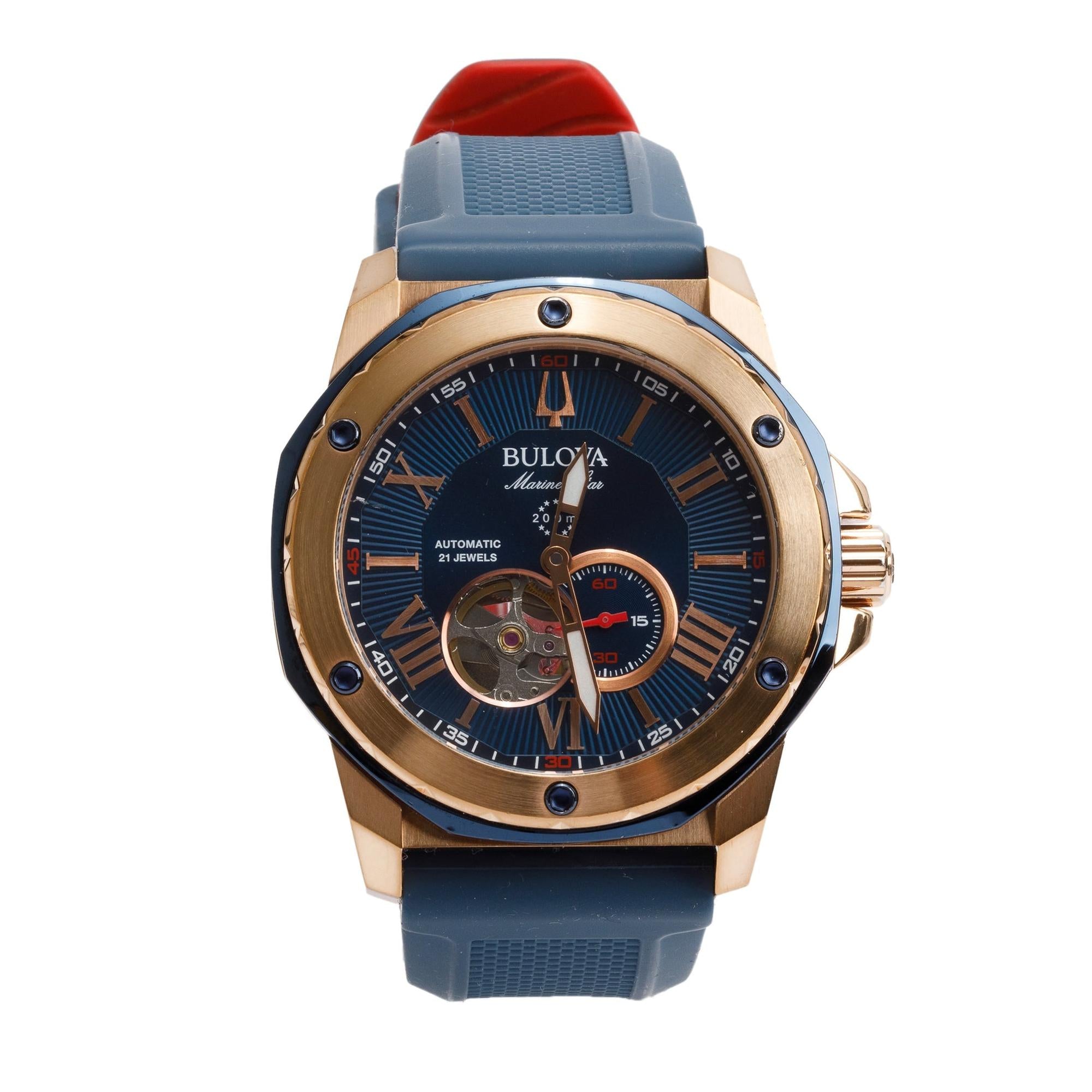 Bulova Rose Gold-Plated Stainless Steel Marine Star 44MM Automatic Watch 98A227 w/ Box & Papers