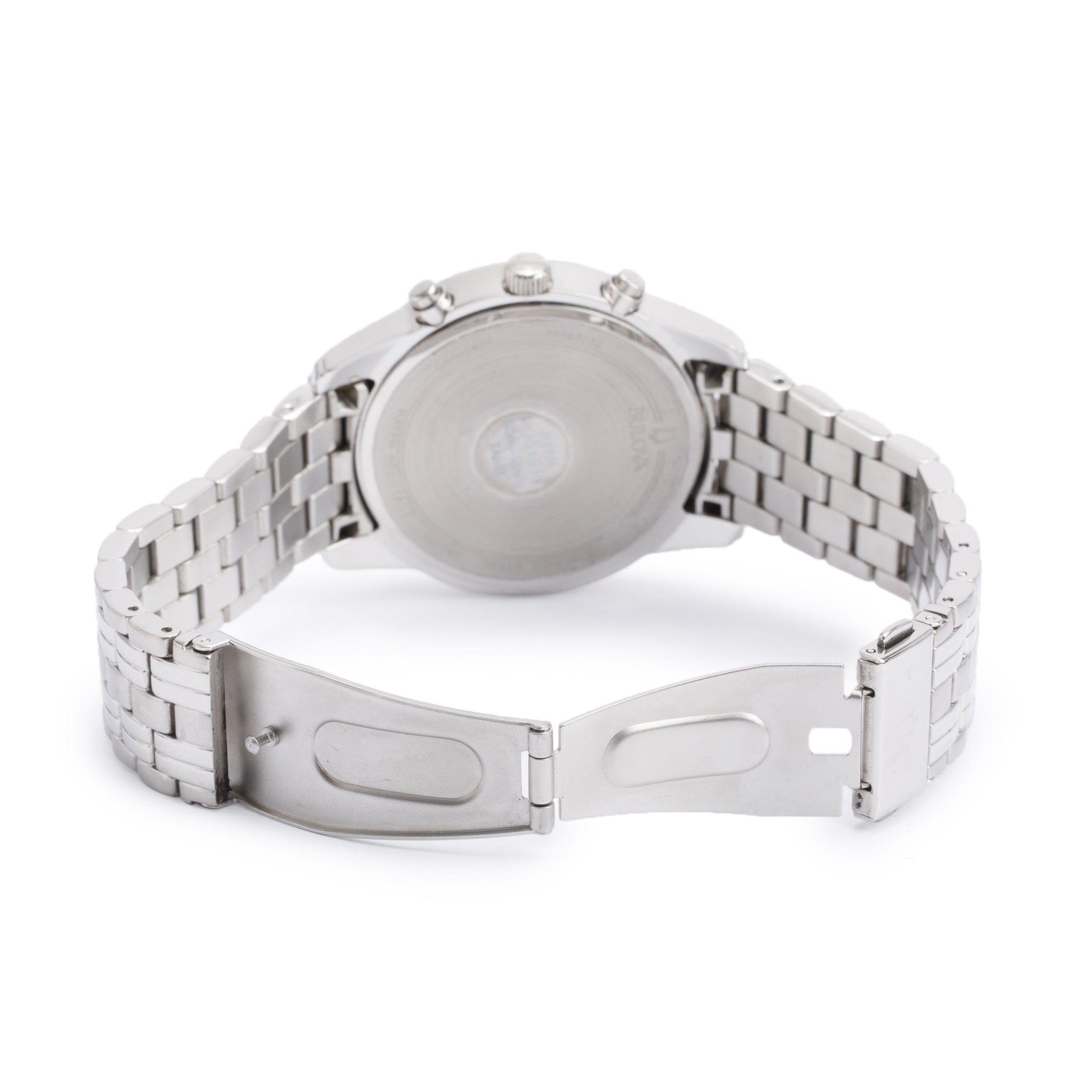 Bulova Stainless Steel 40 MM Black Dial Chronograph Quartz Watch 96A175 w/ Box