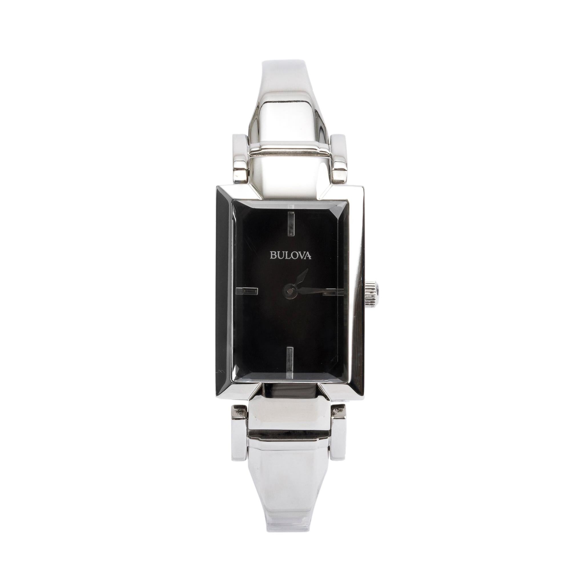 Bulova Stainless Steel Black Dial Classic Women's Quartz Watch