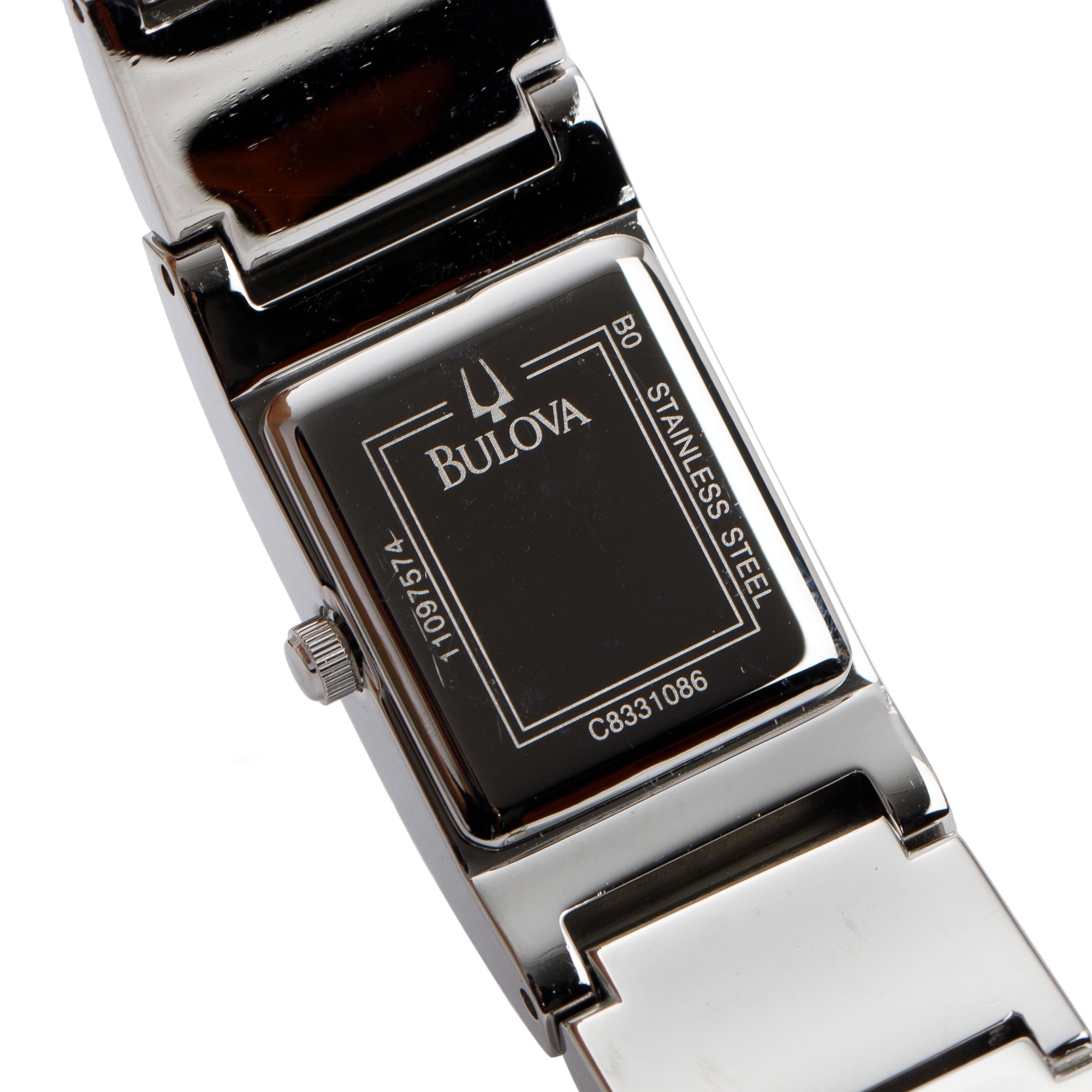 Bulova Stainless Steel & Black Enamel Crystal Accent 17 MM Dress Watch