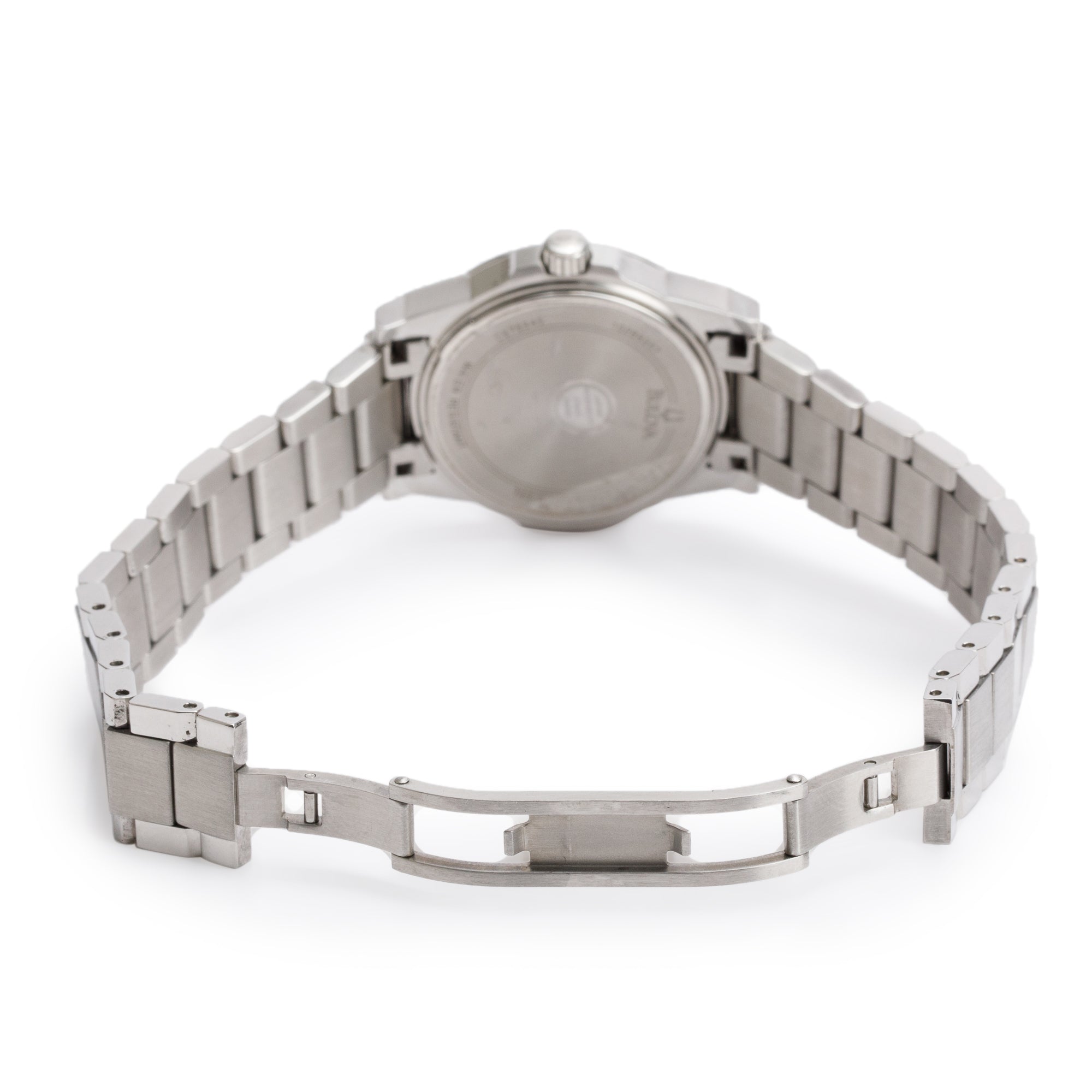 Bulova Stainless Steel Diamond Bezel Mother of Pearl Diamond Dial 30 MM Quartz Watch w/ Box