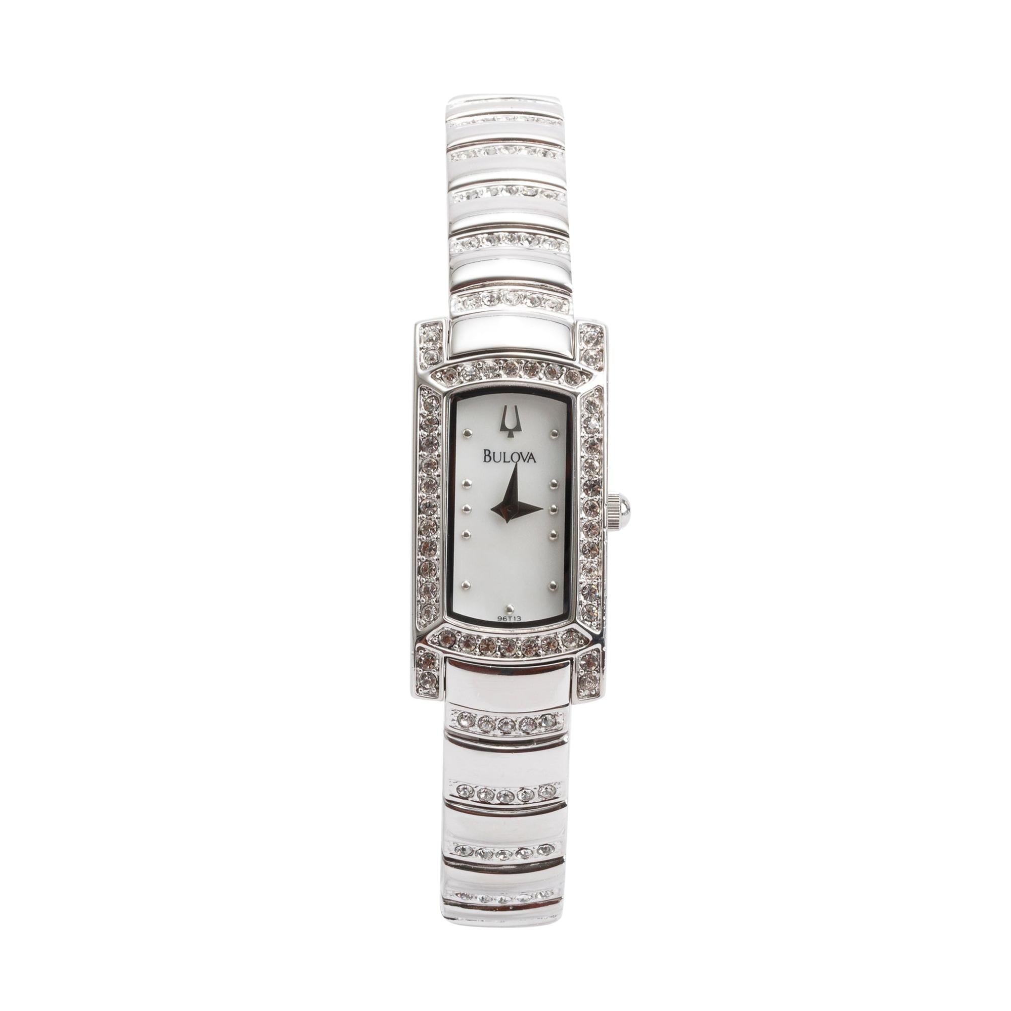 Bulova Stainless Steel Ladies Crystal Quartz Watch 96T13