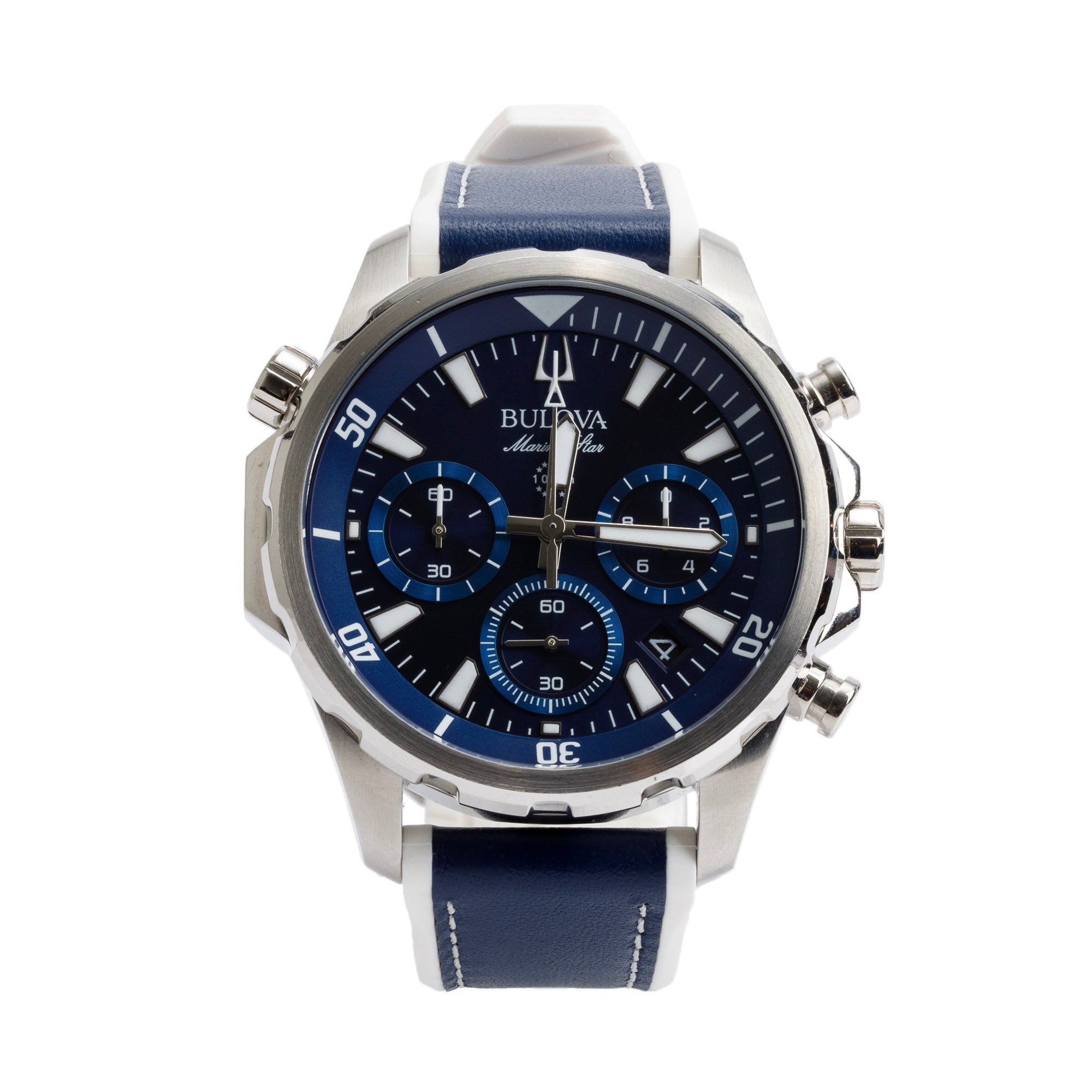 Bulova Stainless Steel Marine Star 43 MM Chronograph Quartz Watch 96B287