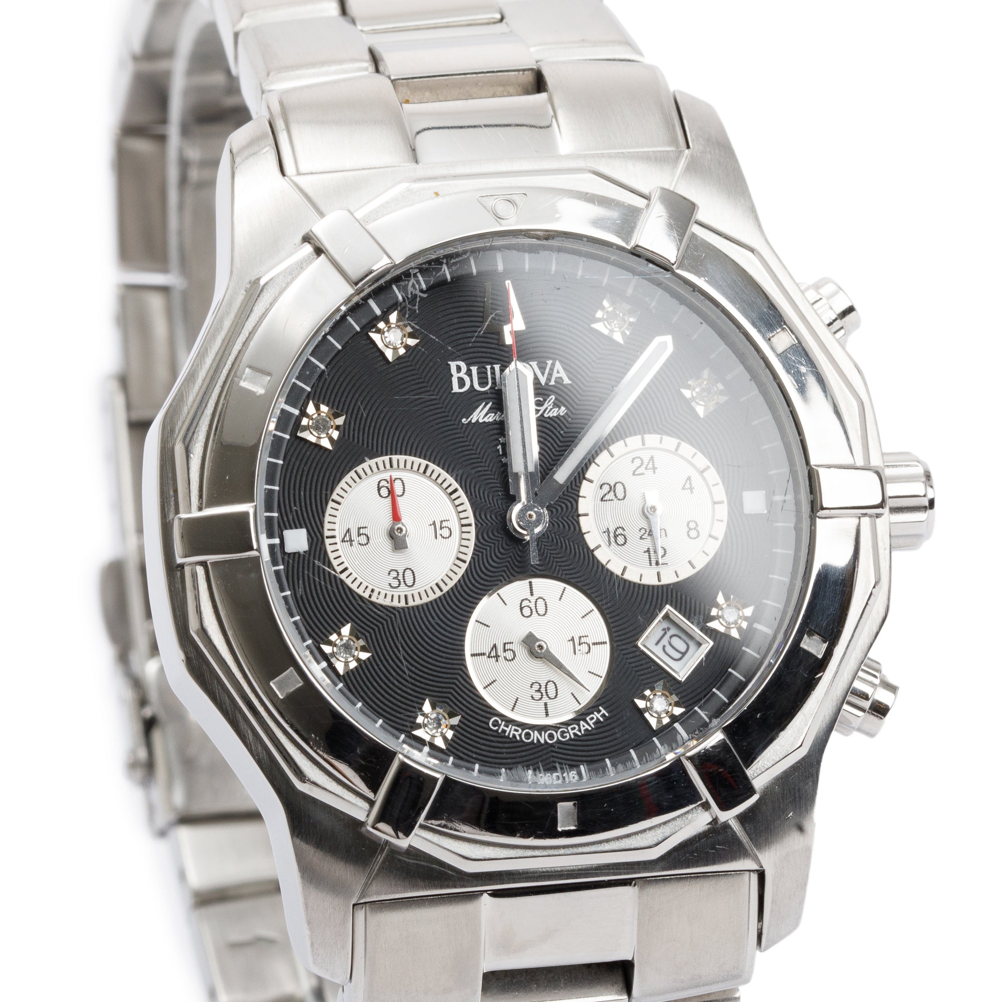 Bulova Stainless Steel Marine Star Diamond Dial 39 MM Chronograph Watch