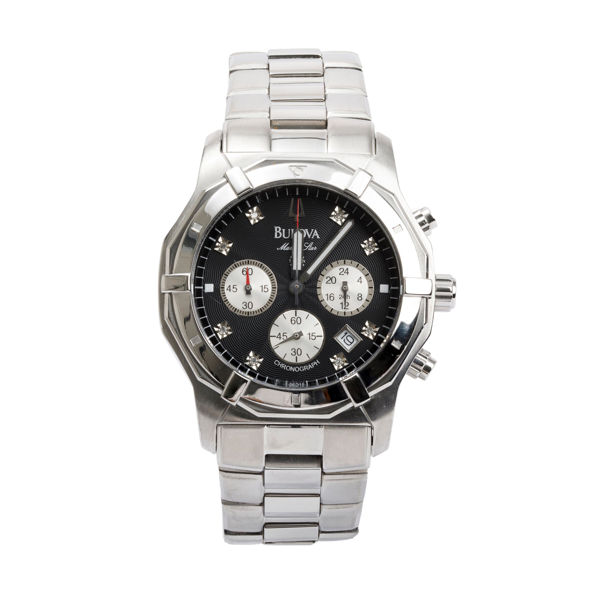 Bulova Stainless Steel Marine Star Diamond Dial 39 MM Chronograph Watch