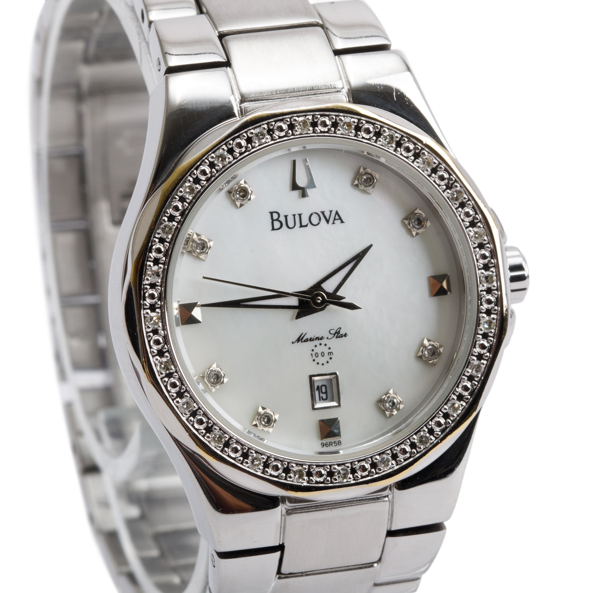 Bulova Stainless Steel Marine Star Diamond Mother of Pearl 30 MM Watch