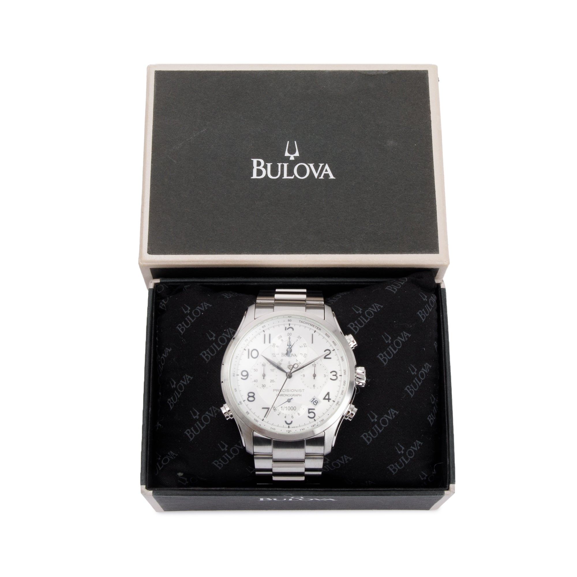 Bulova Stainless Steel Precisionist Chronograph 46.5 MM Quartz Watch w/ Box