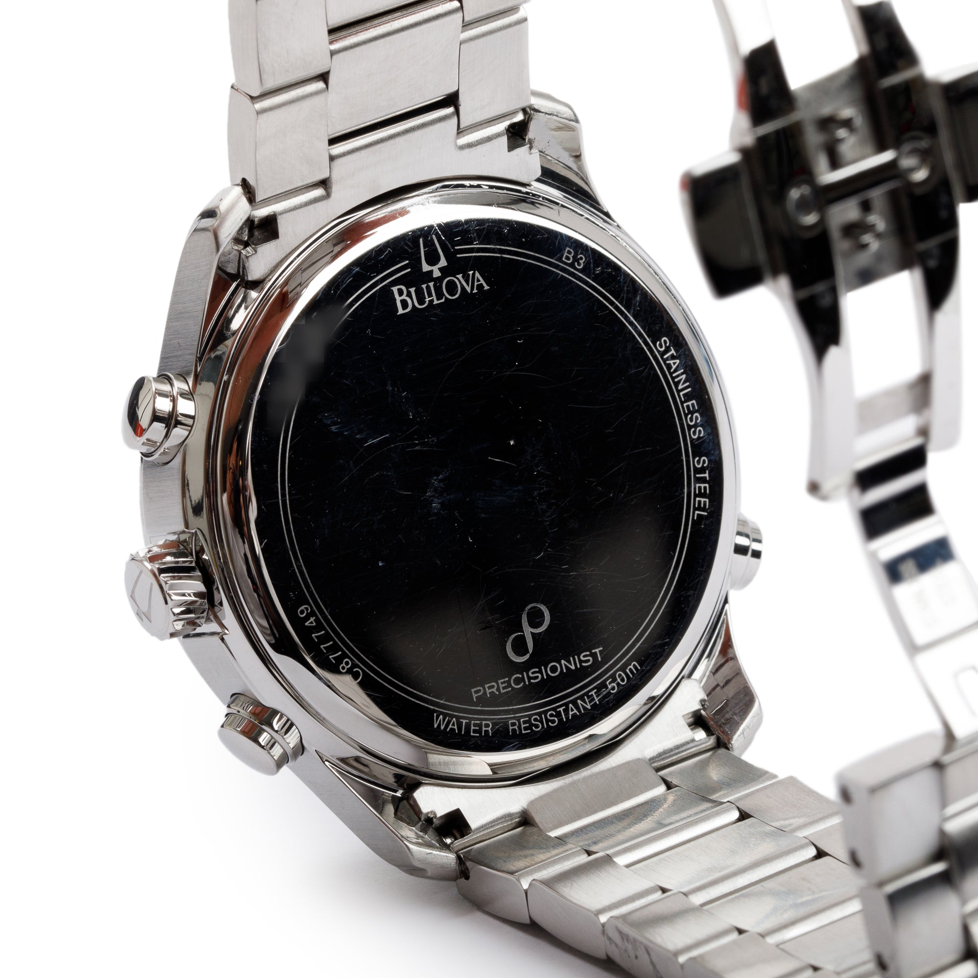 Bulova Stainless Steel Precisionist Chronograph 46.5 MM Quartz Watch w/ Box