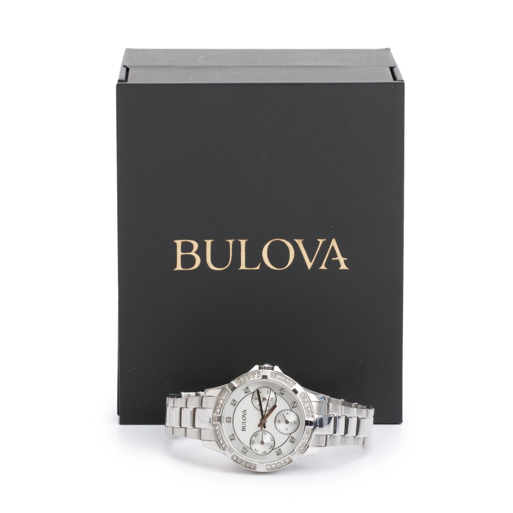 Bulova Stainless Steel Sutton Crystal 32.5 MM Watch w/ Box