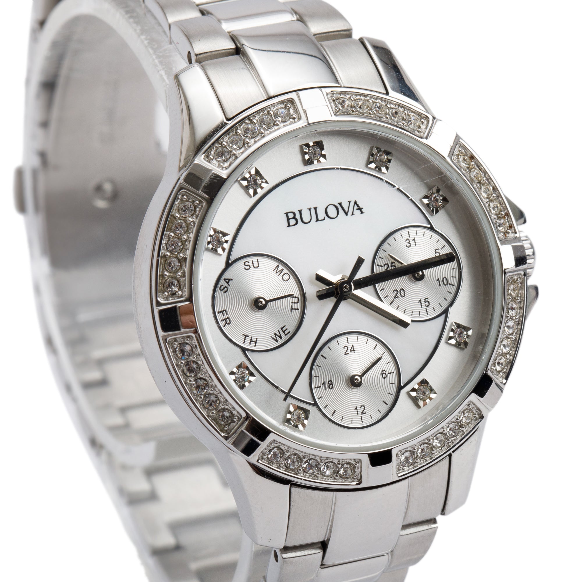Bulova Stainless Steel Sutton Crystal 32.5 MM Watch w/ Box