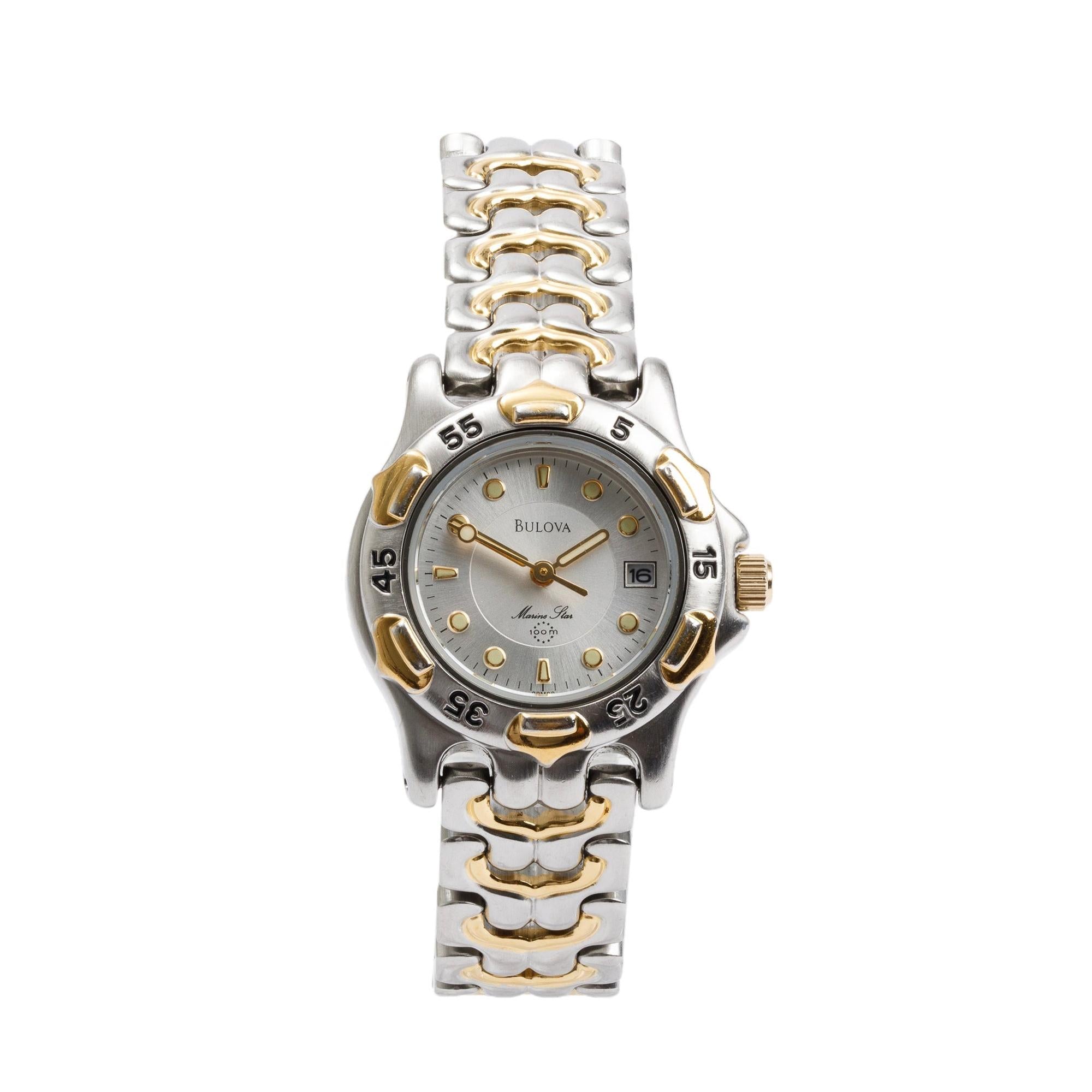 Bulova Two-Tone Stainless Steel Marine Star 27 MM Ladies Quartz Watch 98M39
