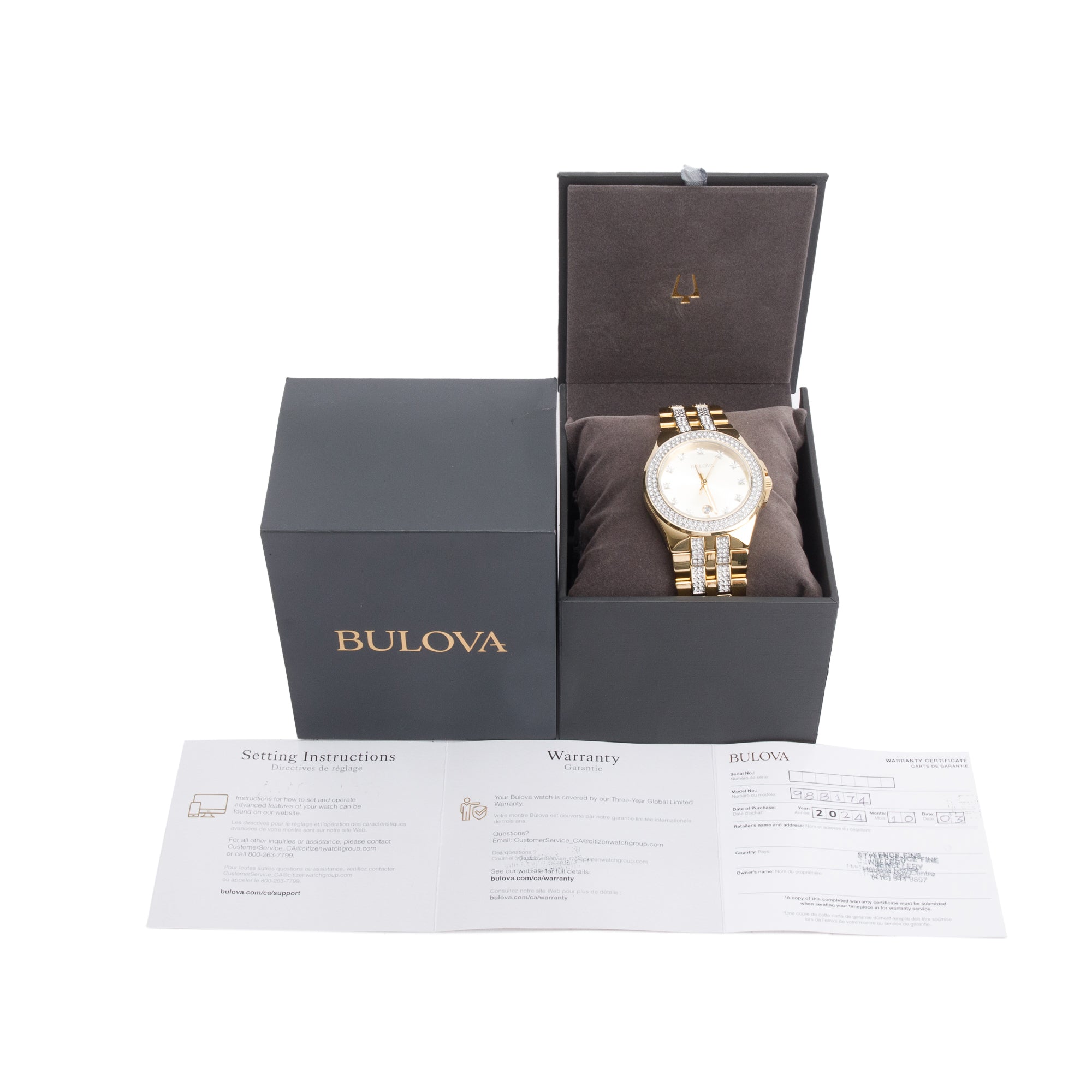 Bulova Yellow Gold-Plated Stainless Steel Phantom Crystal 42 MM Quartz Watch 98B174 w/ Box & Receipt