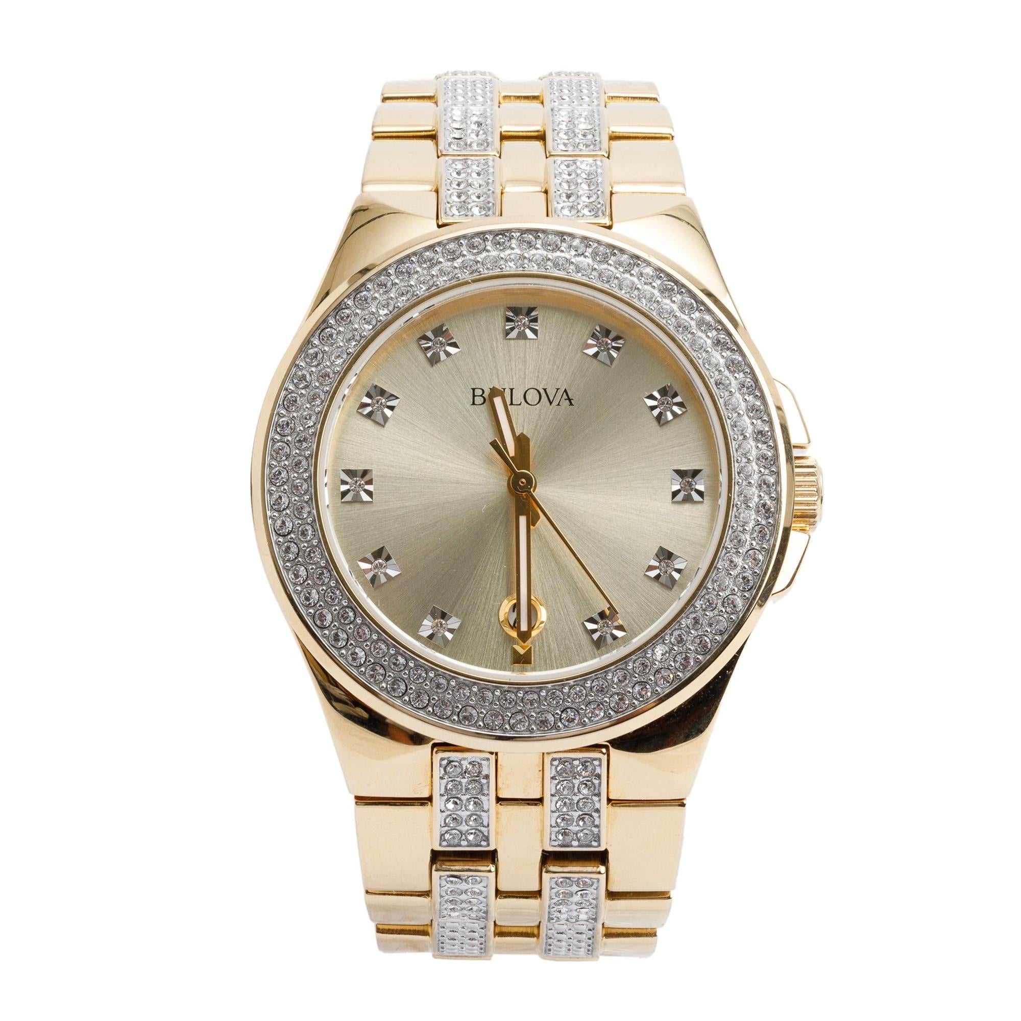 Bulova Yellow Gold-Plated Stainless Steel Phantom Crystal 42 MM Quartz Watch 98B174 w/ Box & Receipt