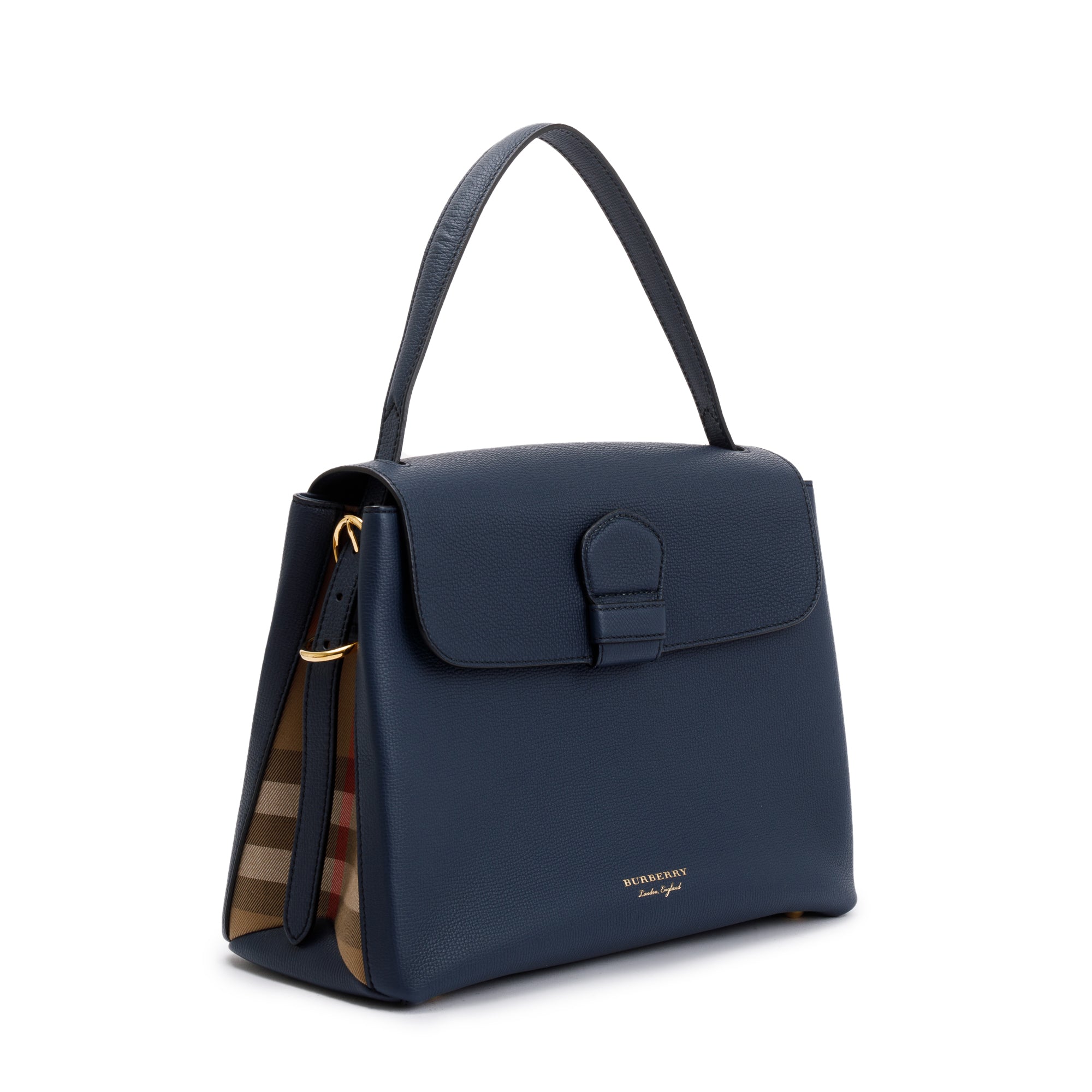 Burberry 2022 Blue Derby Calfskin House Check Medium Camberley Bag w/ Strap & Receipt