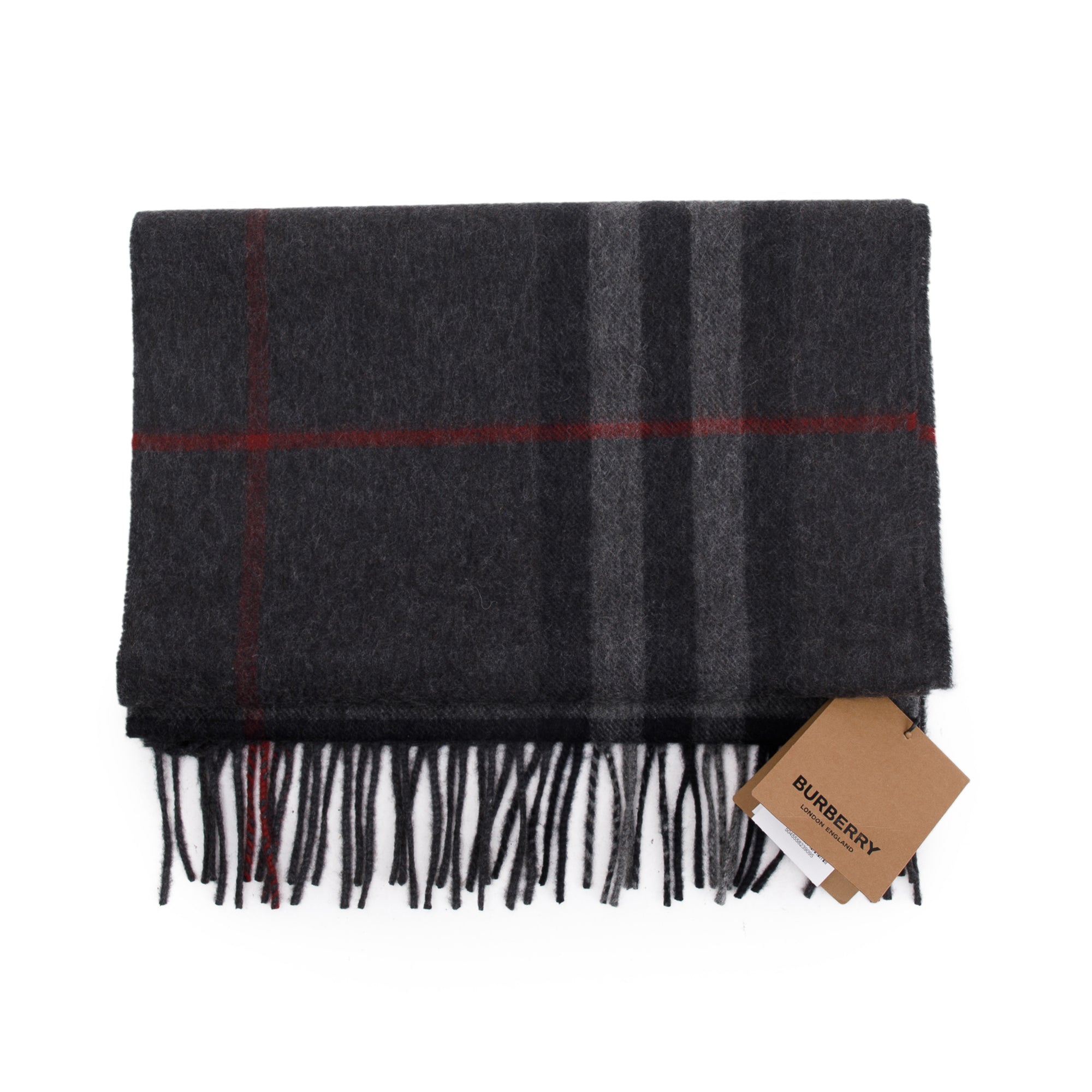 Burberry 2023 Black & Charcoal Giant Check Cashmere Scarf w/ Box & Receipt