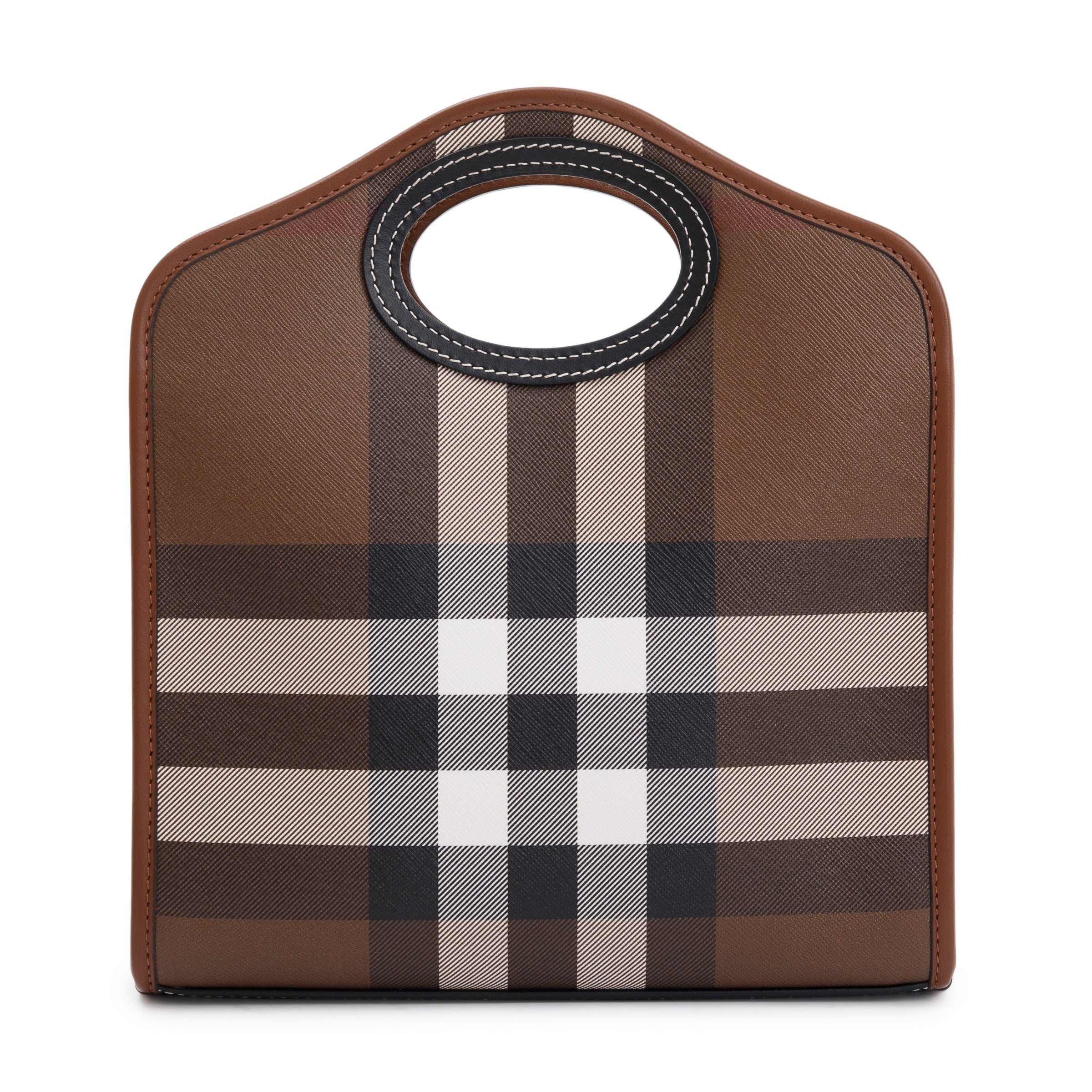 Burberry 2023 Brown Check Canvas and Black/Brown Leather Mini Pocket Bag w/ Box & Receipt