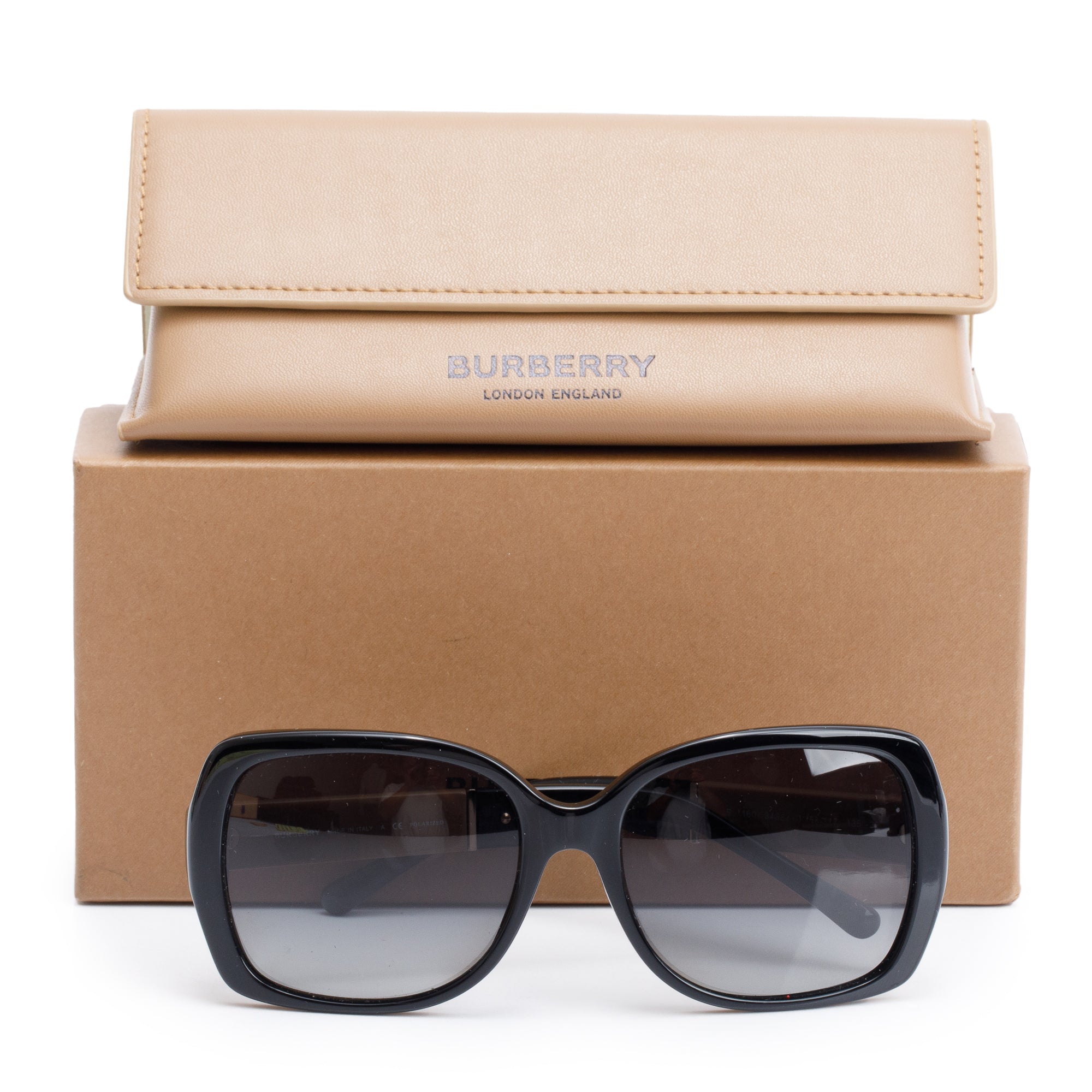 Burberry B 1160 Check/Black Acetate Rectangular Sunglasses w/ Box & Case