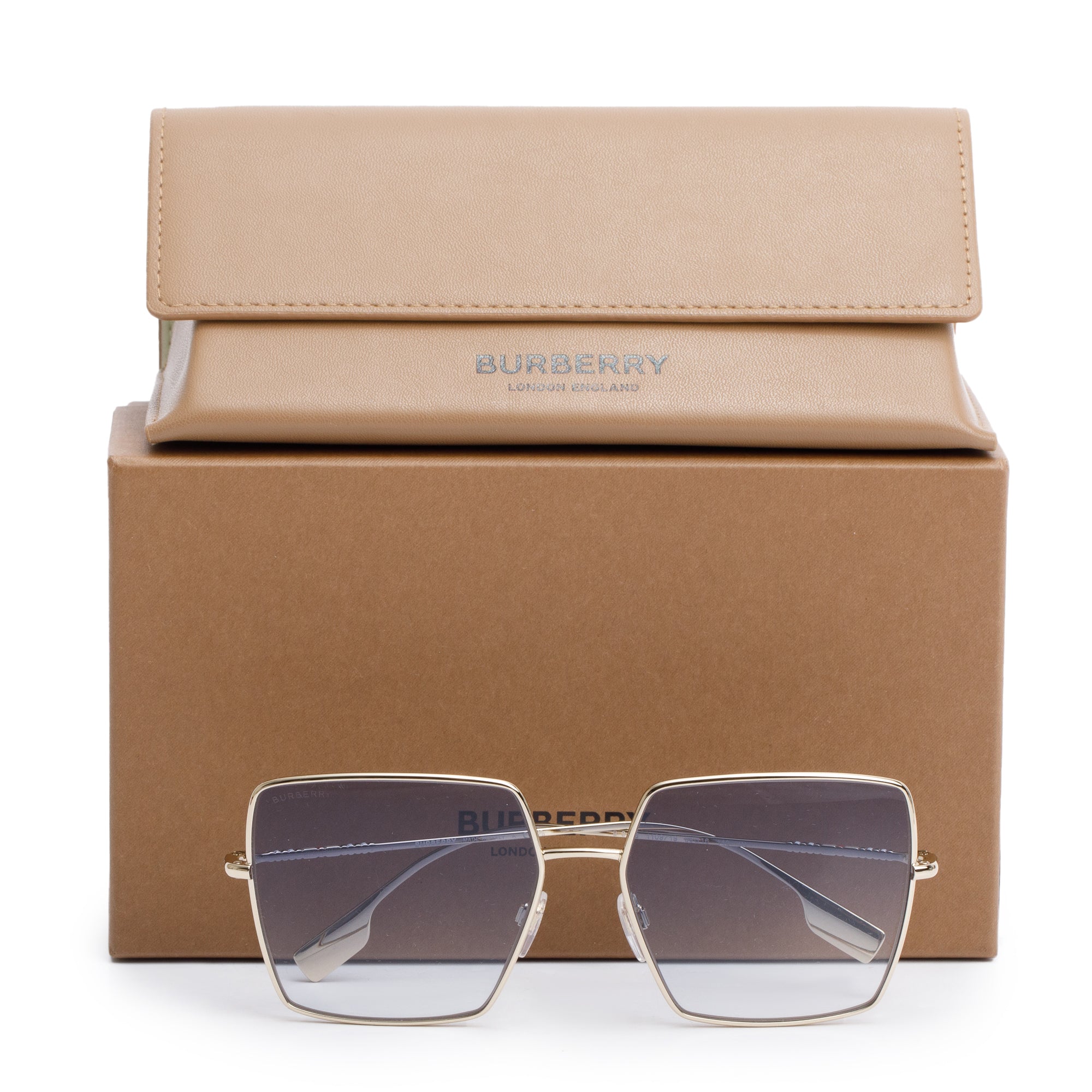 Burberry B 3133 Gold Plated Metal Daphne Square Sunglasses w/ Box & Case