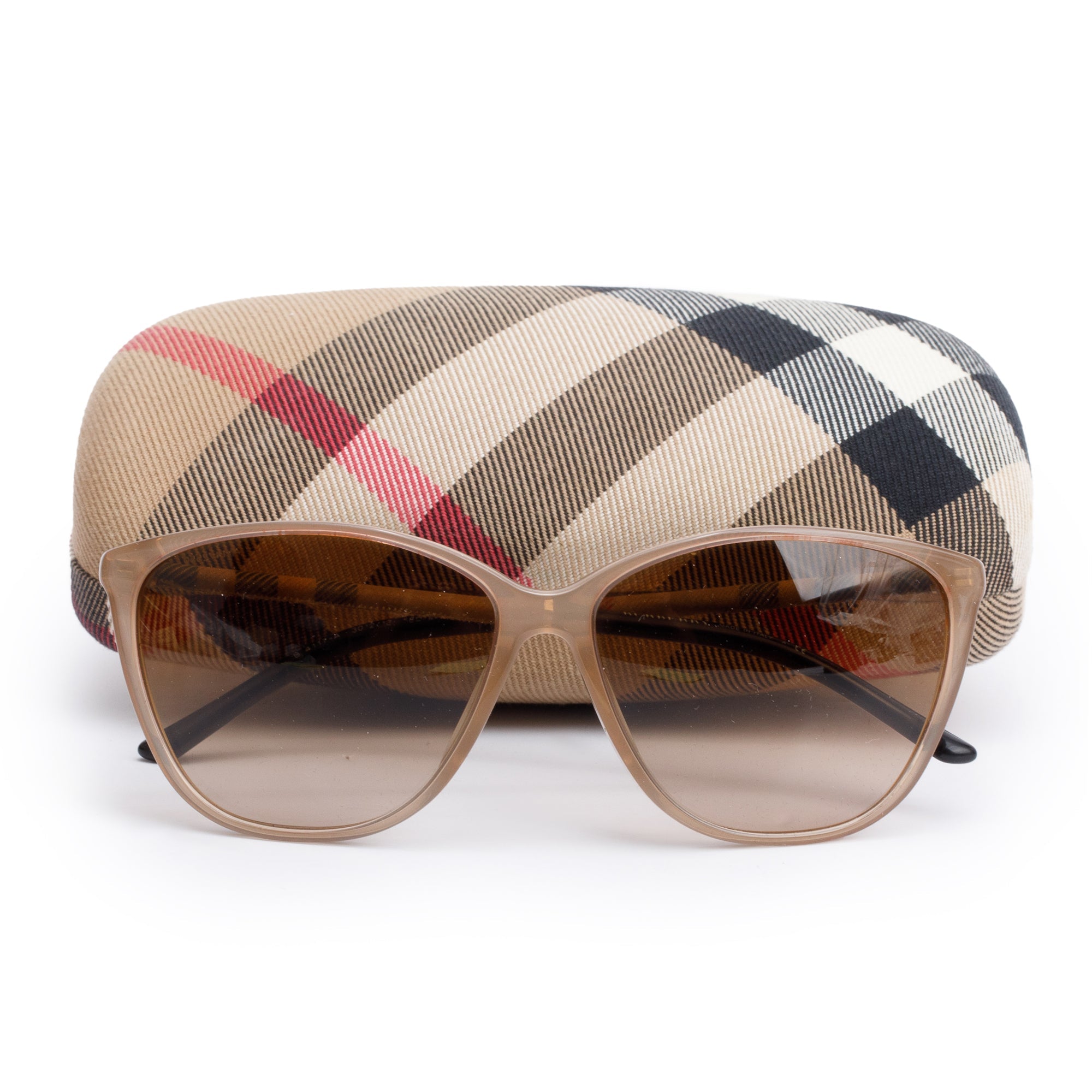 Burberry B 4117-A Brown Acetate Check Trim Cat-Eye Sunglasses w/ Case