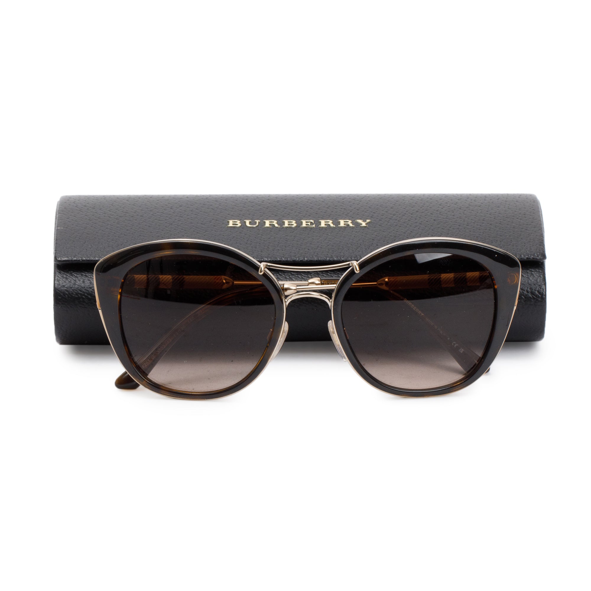 Burberry B 4251-Q Check & Havana Acetate Cat-Eye Sunglasses w/ Case