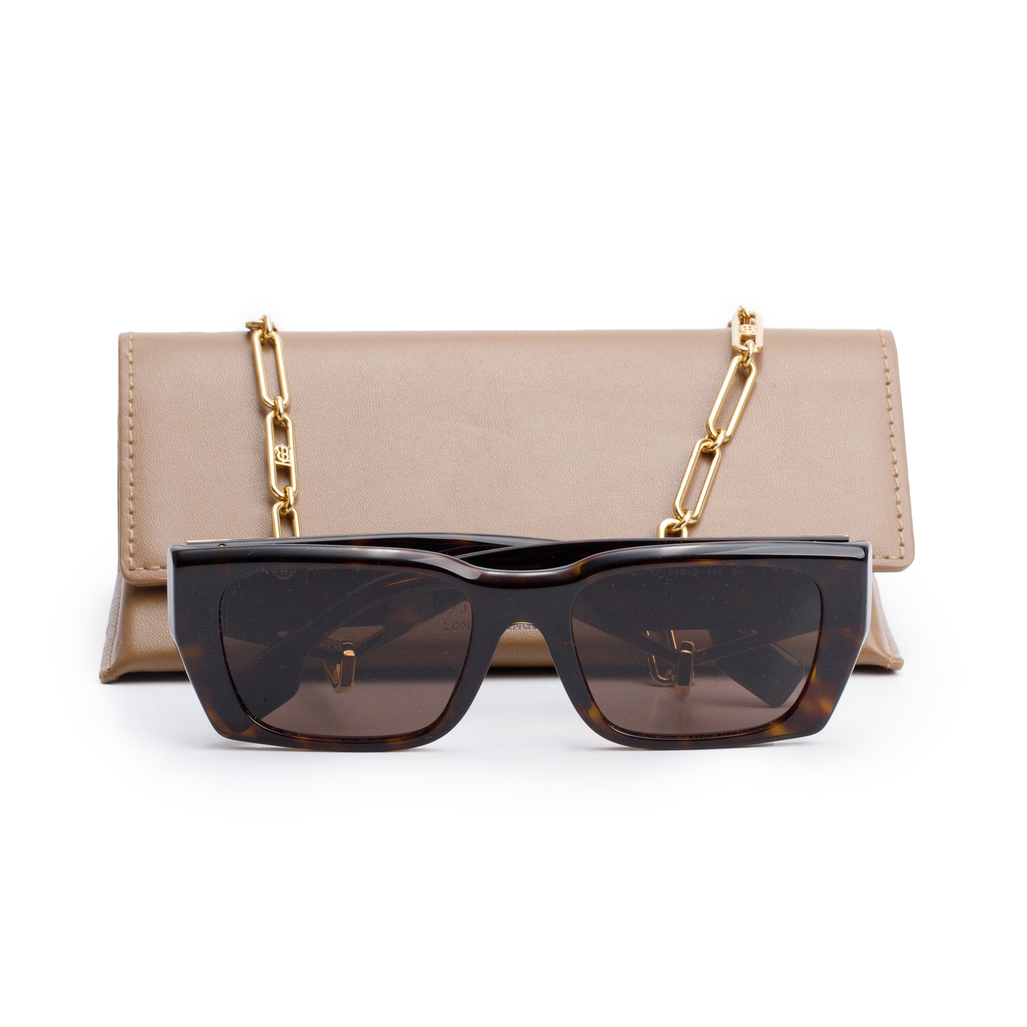 Burberry B 4336 Havana Acetate Poppy Be Rectangular Sunglasses w/ Case & Chain