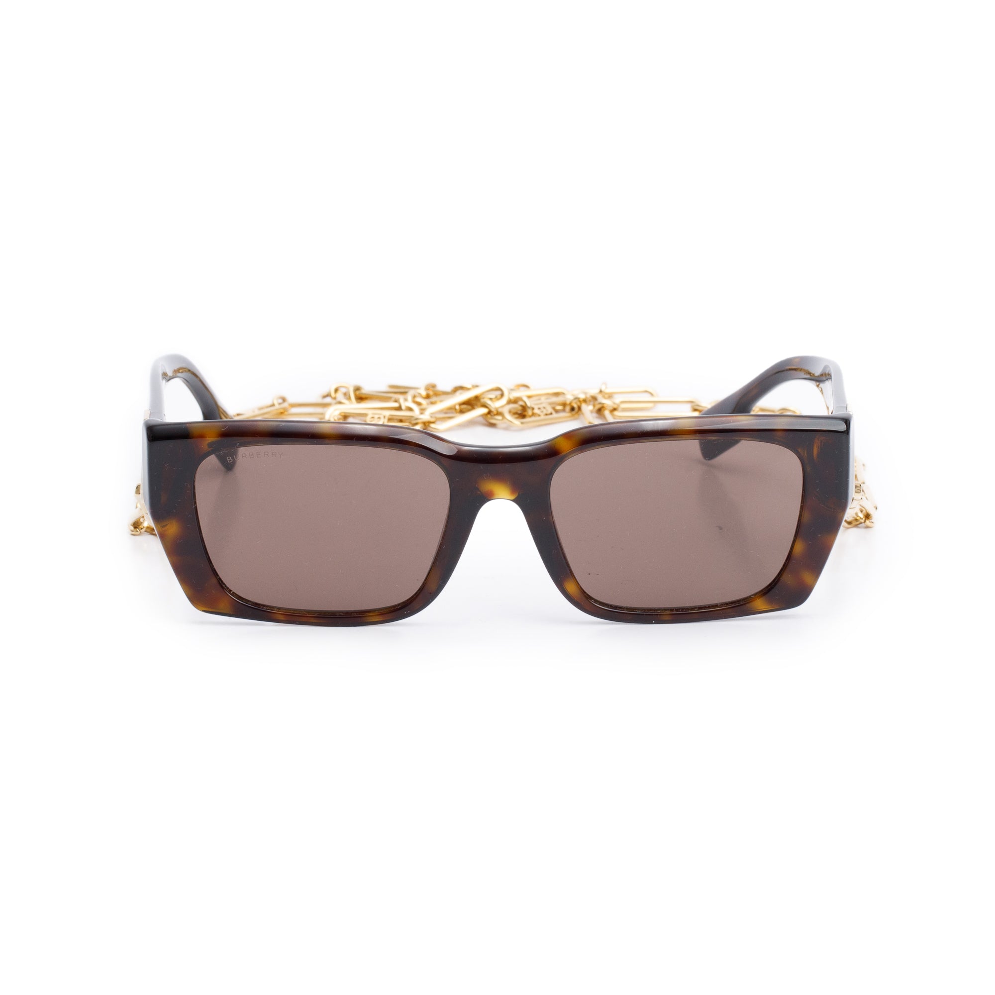 Burberry B 4336 Havana Acetate Poppy Be Rectangular Sunglasses w/ Case & Chain