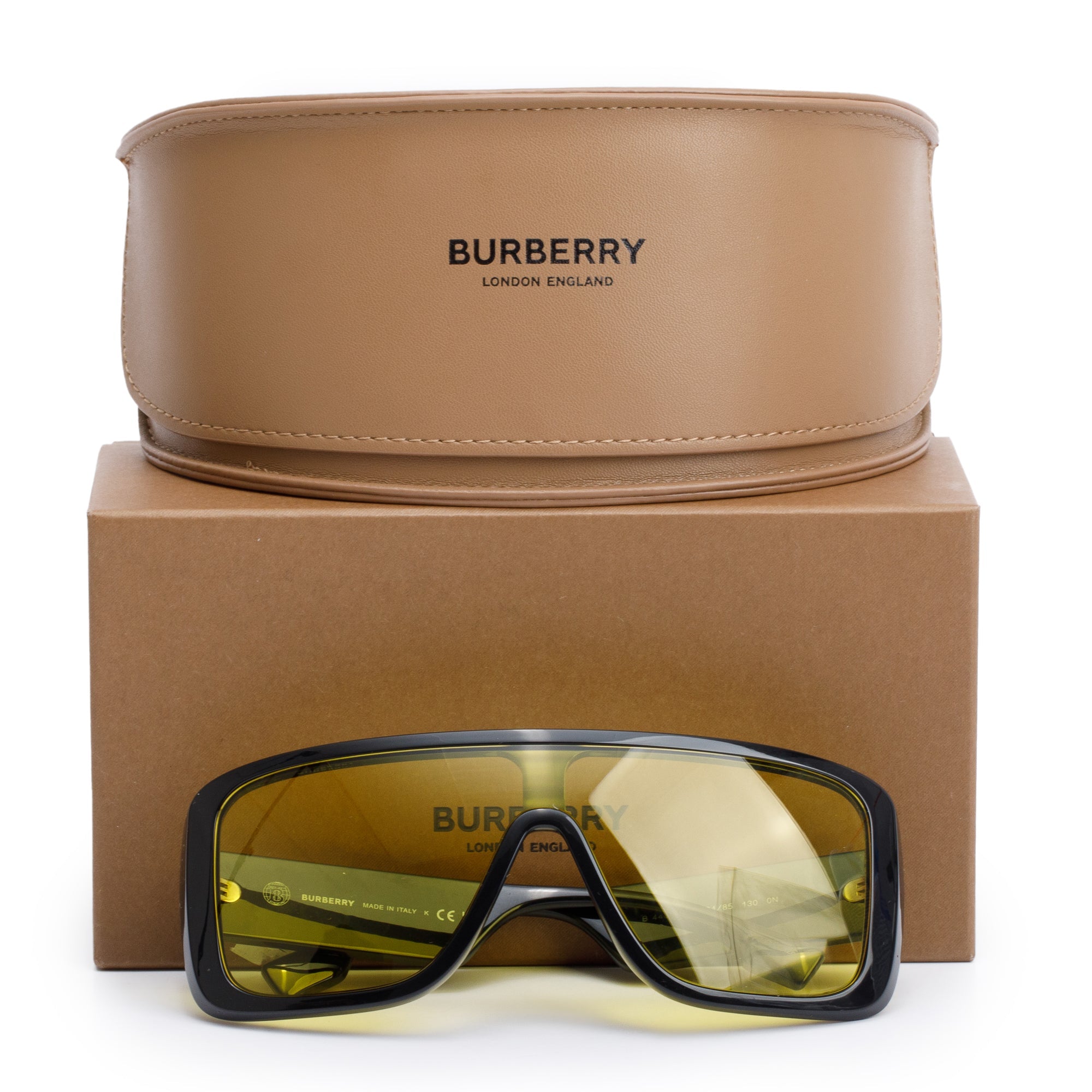 Burberry B 4401-U Black Acetate Yellow Lens Logo Sunglasses w/ Box & Case