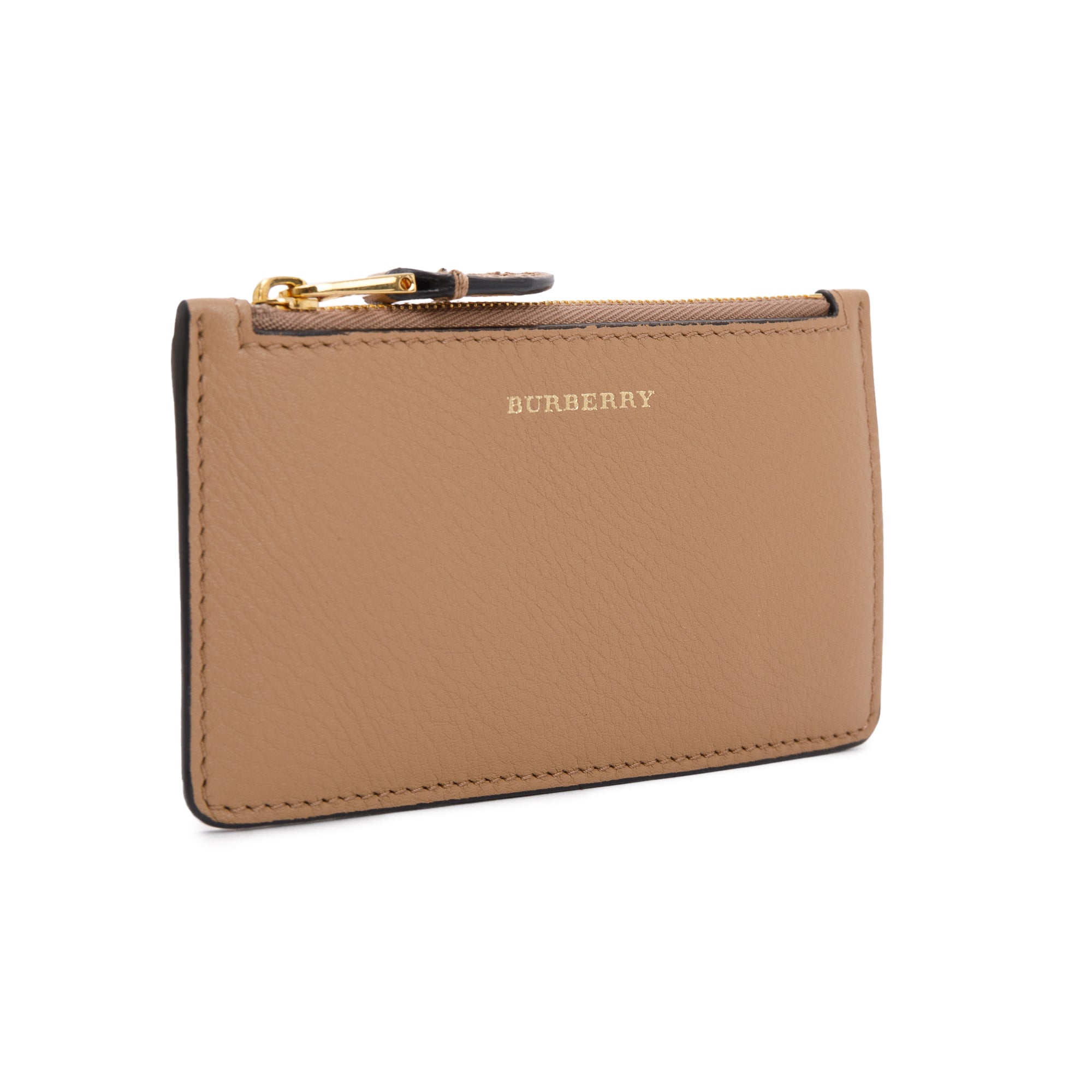 Burberry Beige Calfskin Leather Zip Card Case w/ Box & Receipt