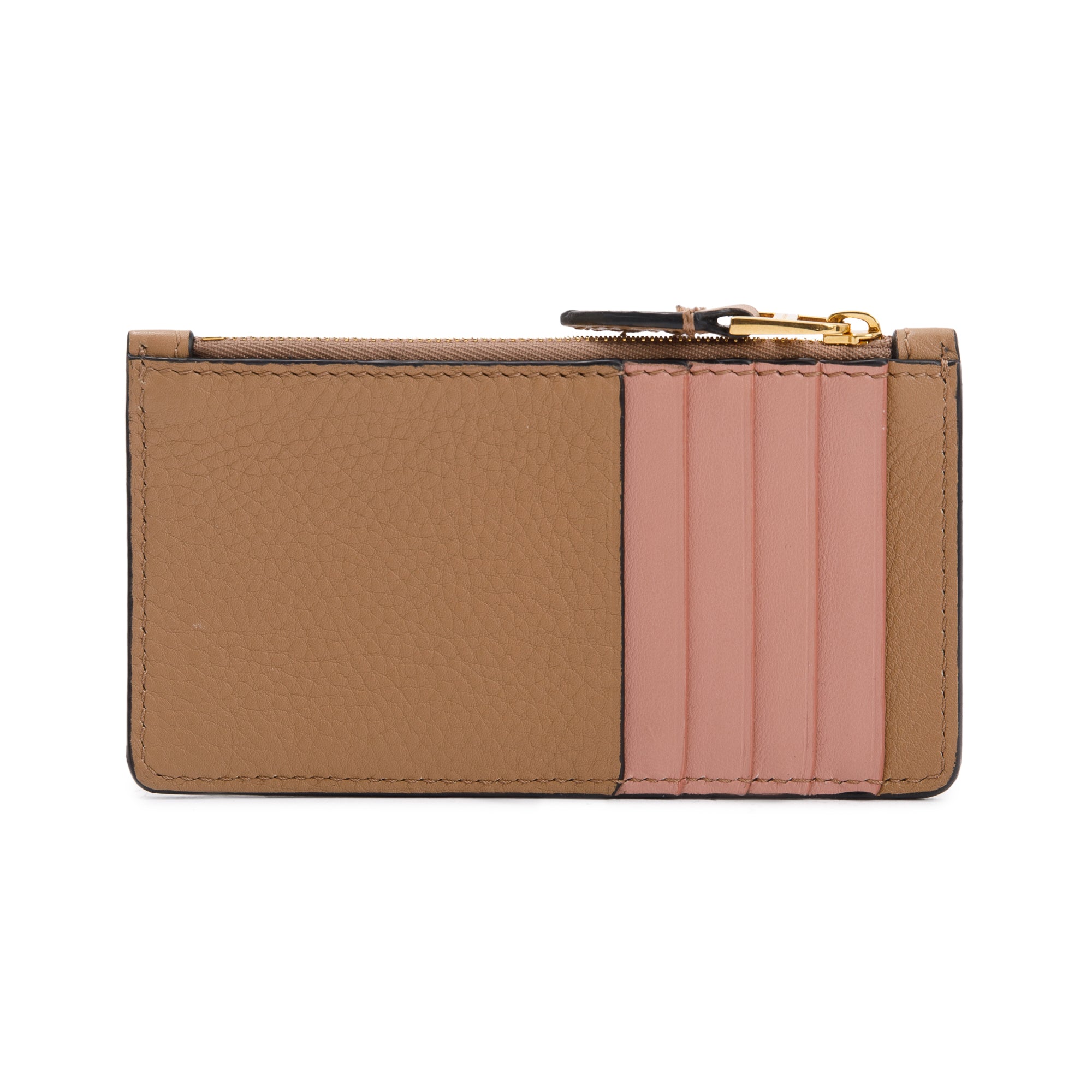 Burberry Beige Calfskin Leather Zip Card Case w/ Box & Receipt