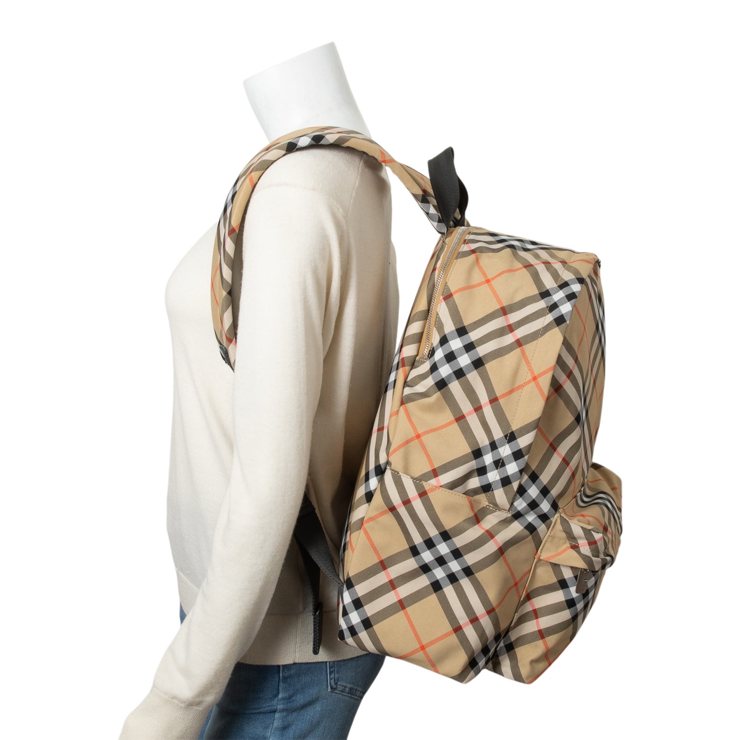 Burberry Beige Check Canvas Medium Backpack