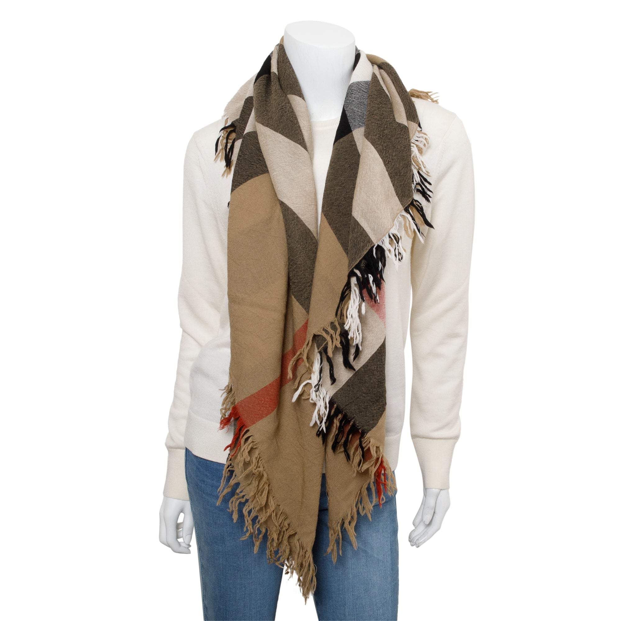 Burberry Beige Giant House Check Cashmere Silk Scarf