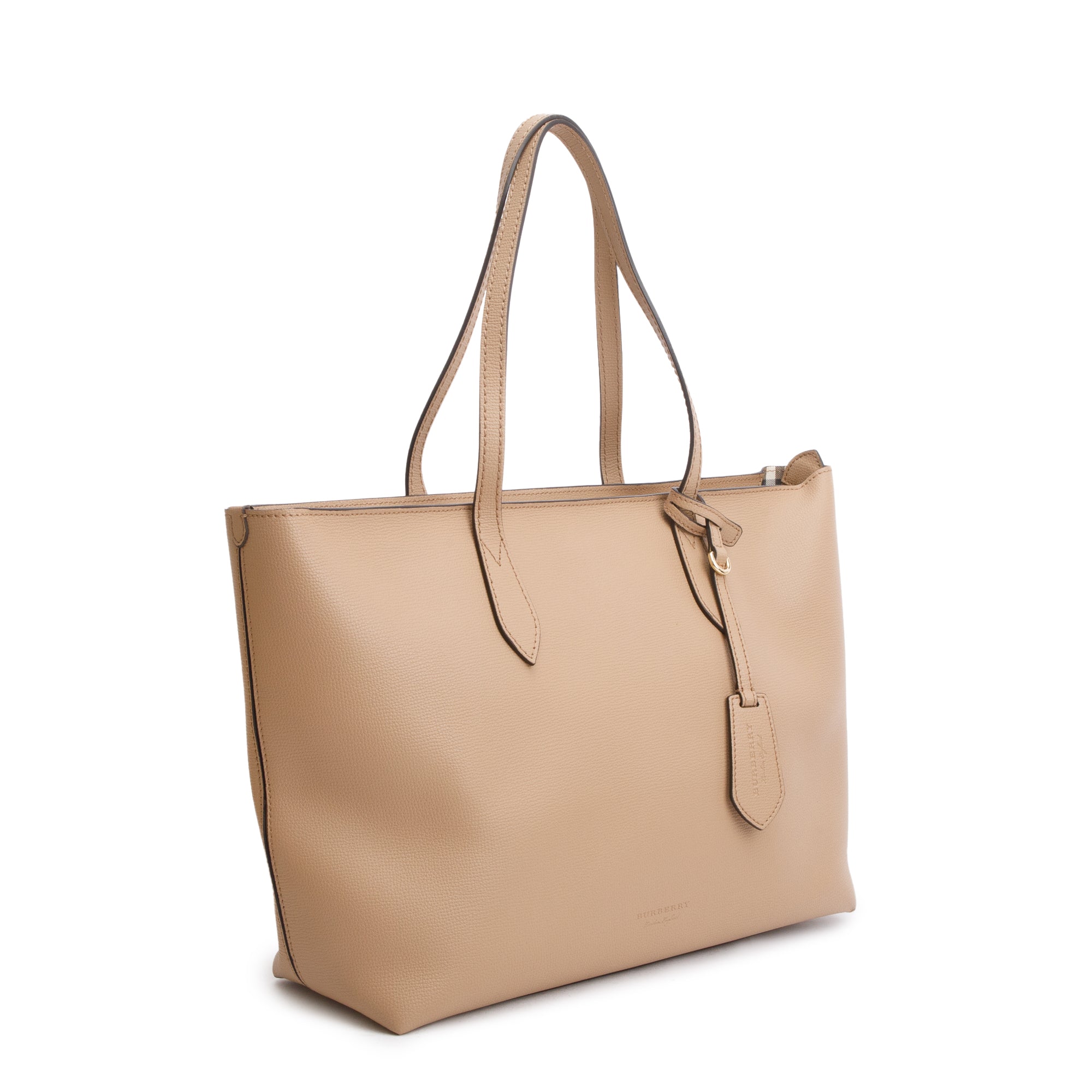 Burberry Beige Grained Leather Zip Tote Bag
