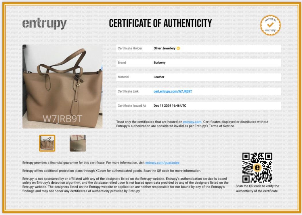 Burberry Beige Grained Leather Zip Tote Bag