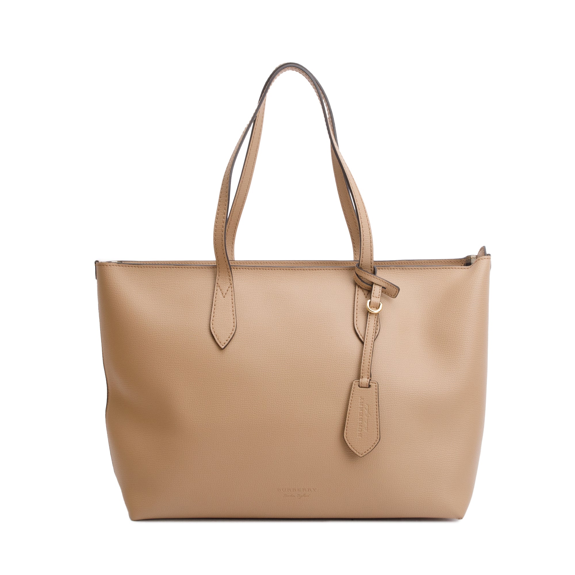 Burberry Beige Grained Leather Zip Tote Bag