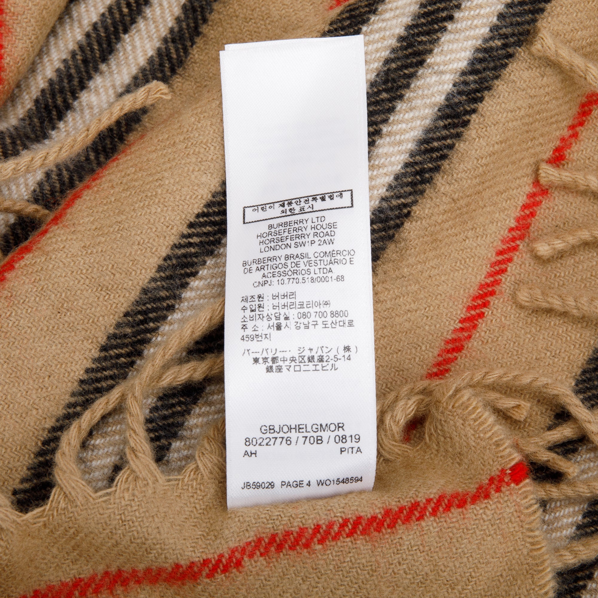 Burberry Beige House Check Cashmere Happy Scarf
