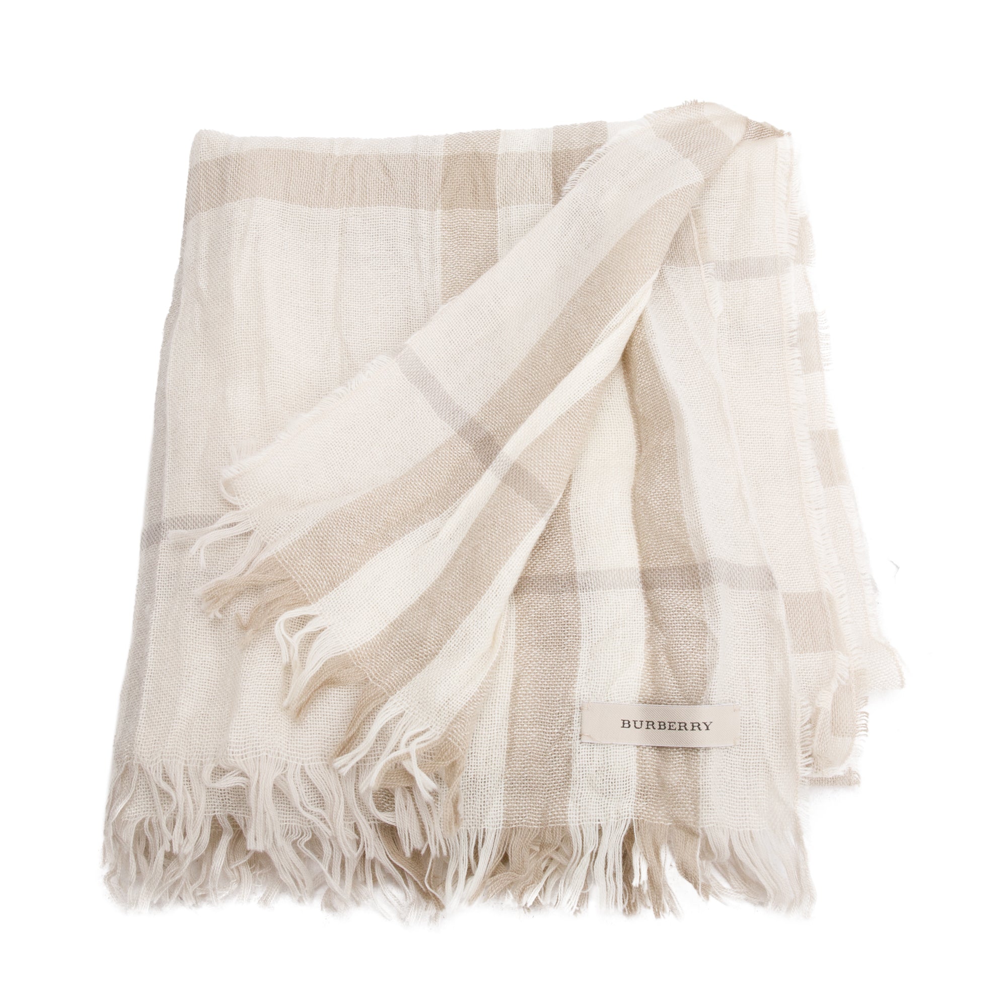 Burberry Beige Nova Check Silk Wool Scarf