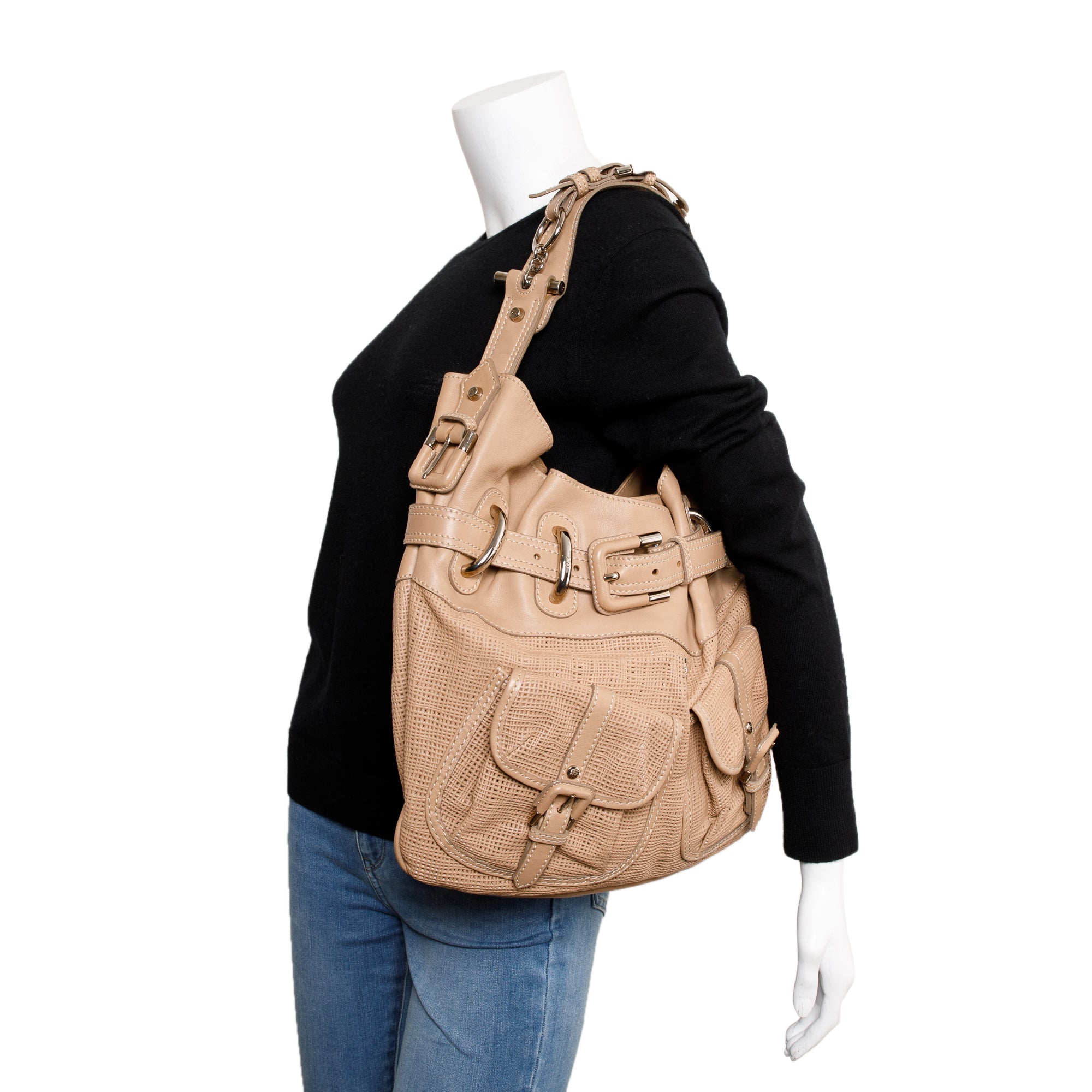 Burberry Beige Perforated Calfskin Leather Bromley Front Pocket Bag