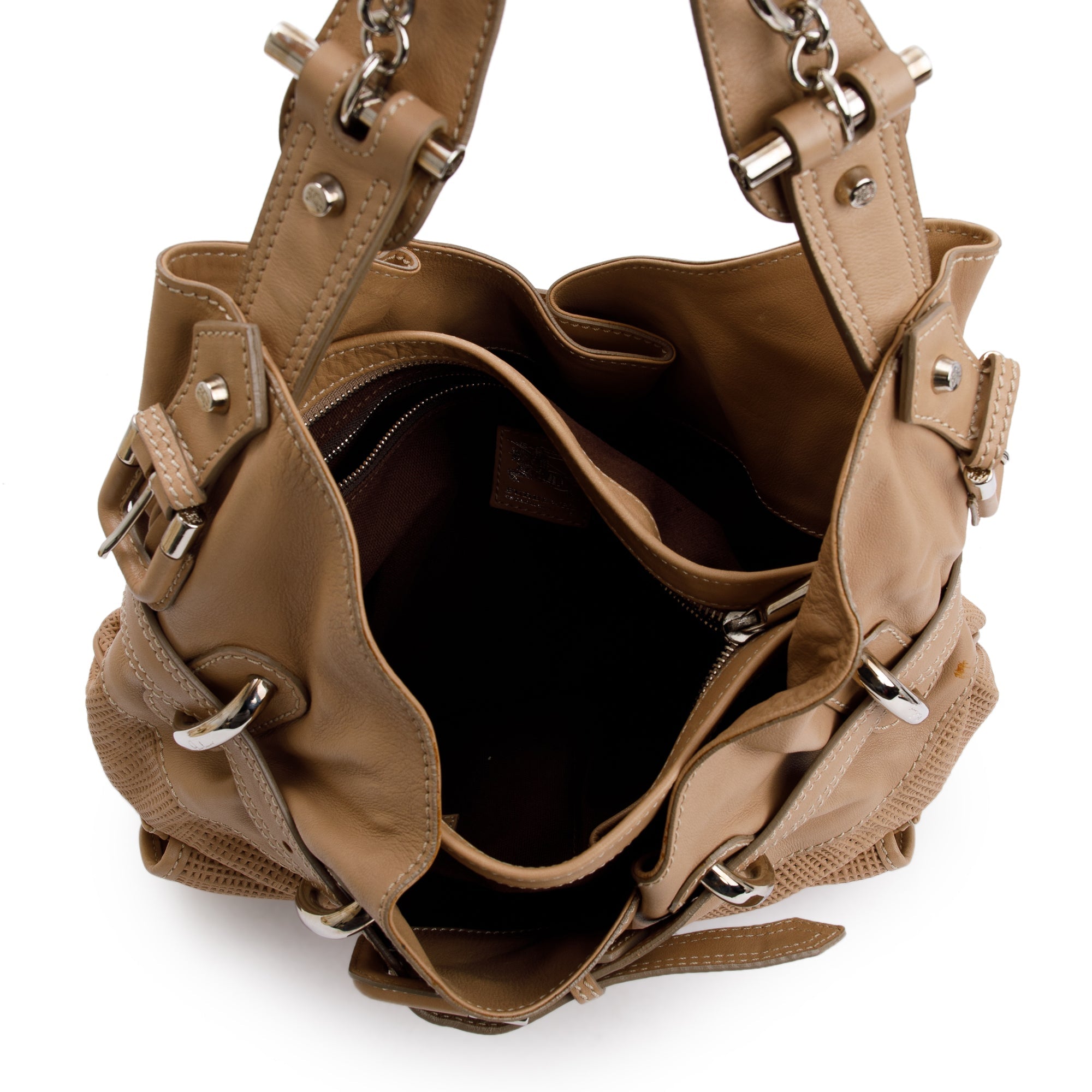 Burberry Beige Perforated Calfskin Leather Bromley Front Pocket Bag