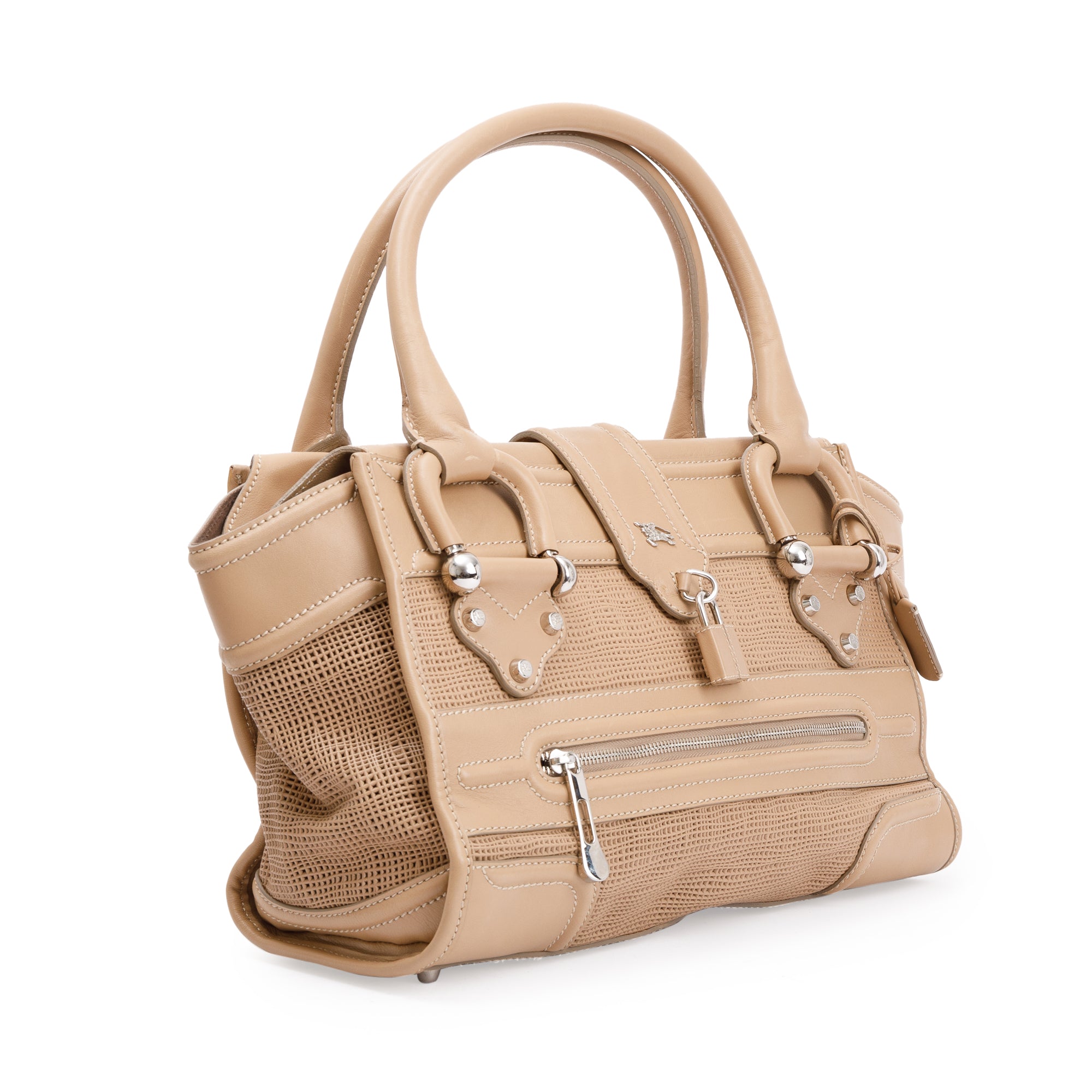 Burberry Beige Perforated Calfskin Leather Large Manor Tote Bag