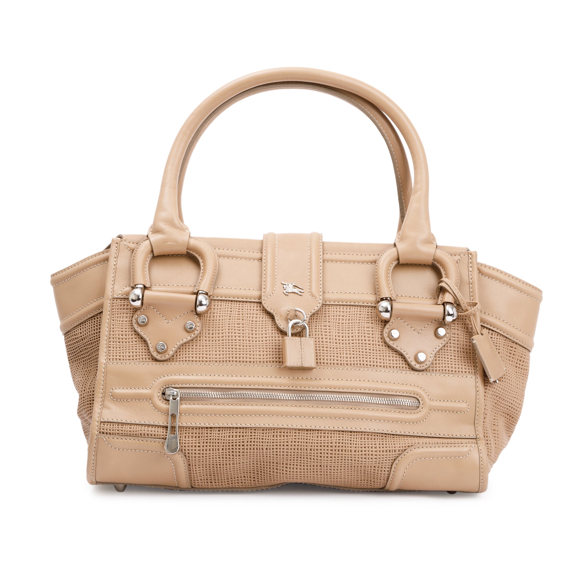 Burberry Beige Perforated Calfskin Leather Large Manor Tote Bag