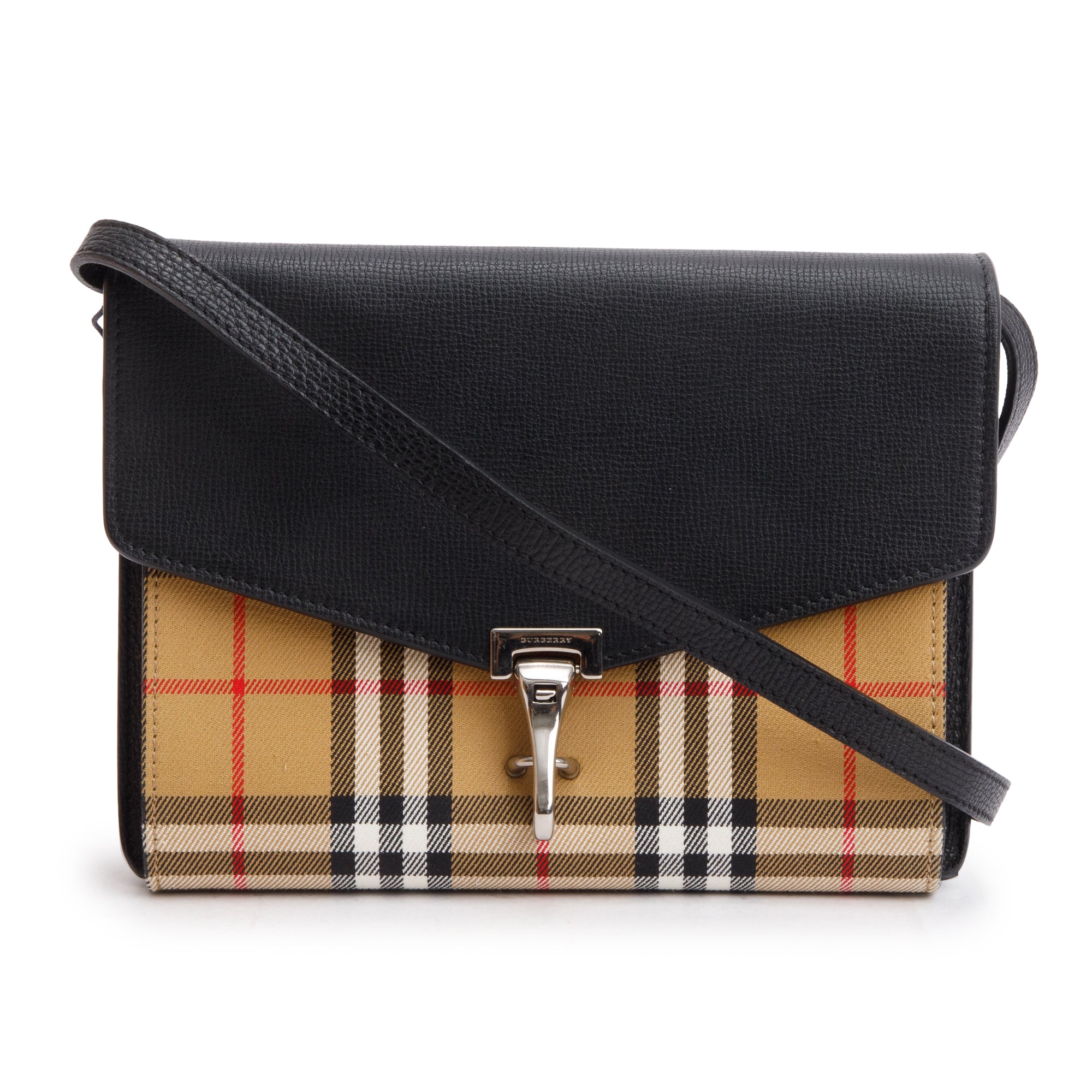 Burberry Black Calfskin House Check Macken Crossbody Bag w/ Box