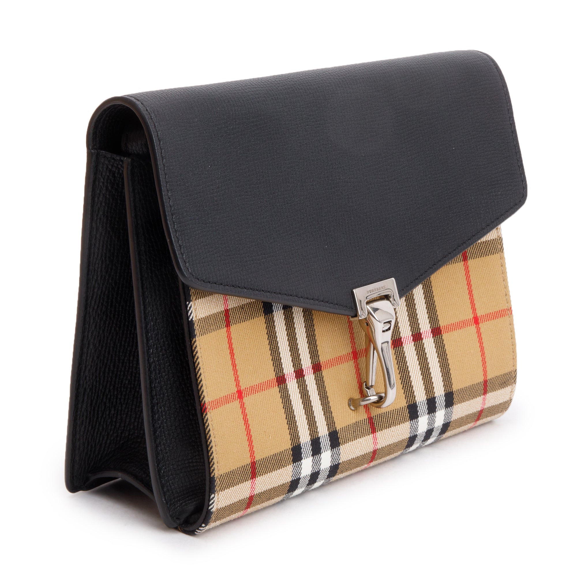 Burberry Black Calfskin House Check Macken Crossbody Bag w/ Box