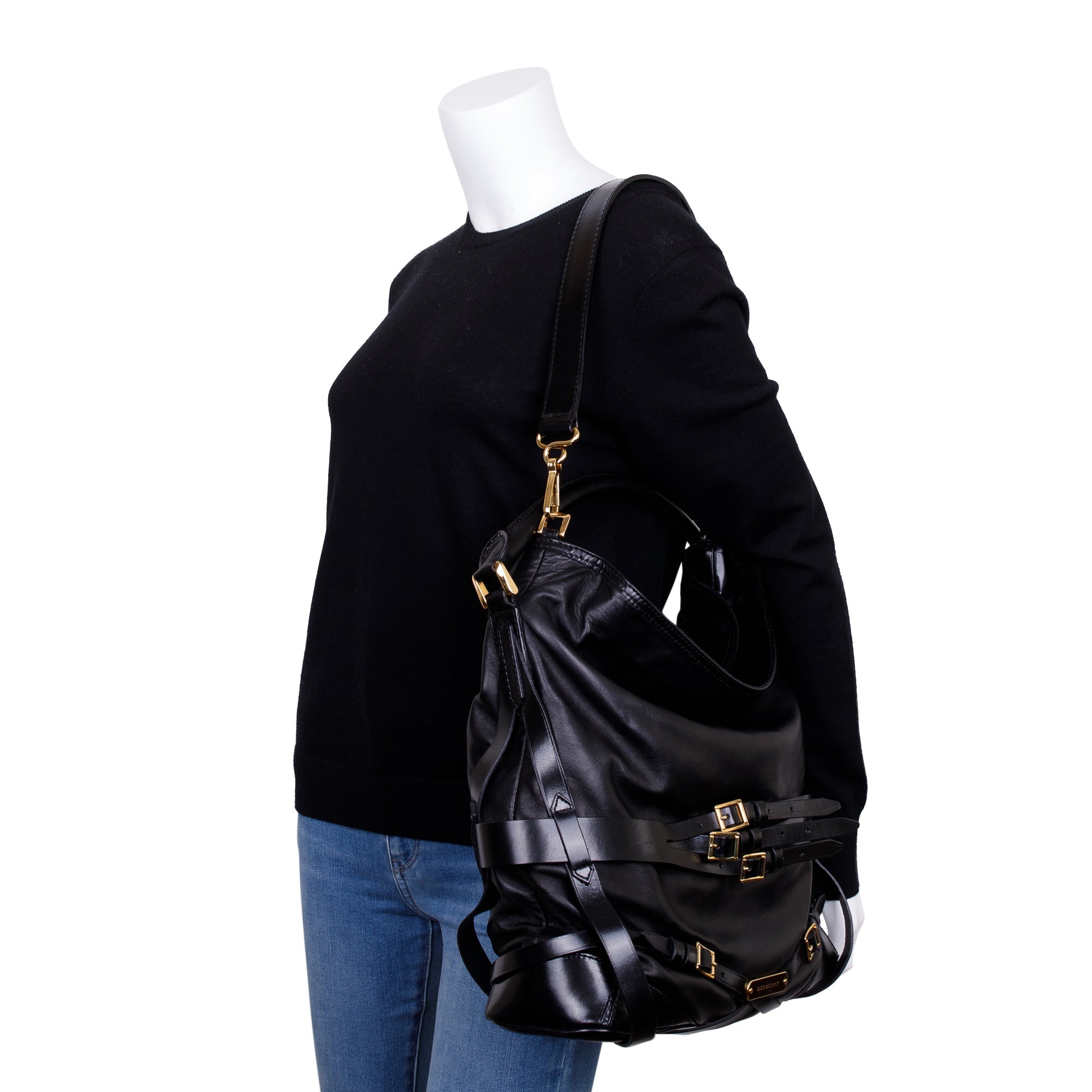 Burberry Black Calfskin Leather Bridle Gosford Hobo Bag