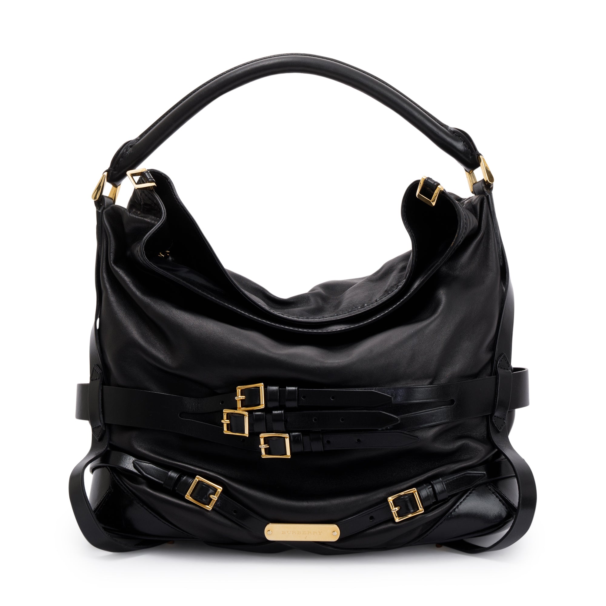 Burberry Black Calfskin Leather Bridle Gosford Hobo Bag