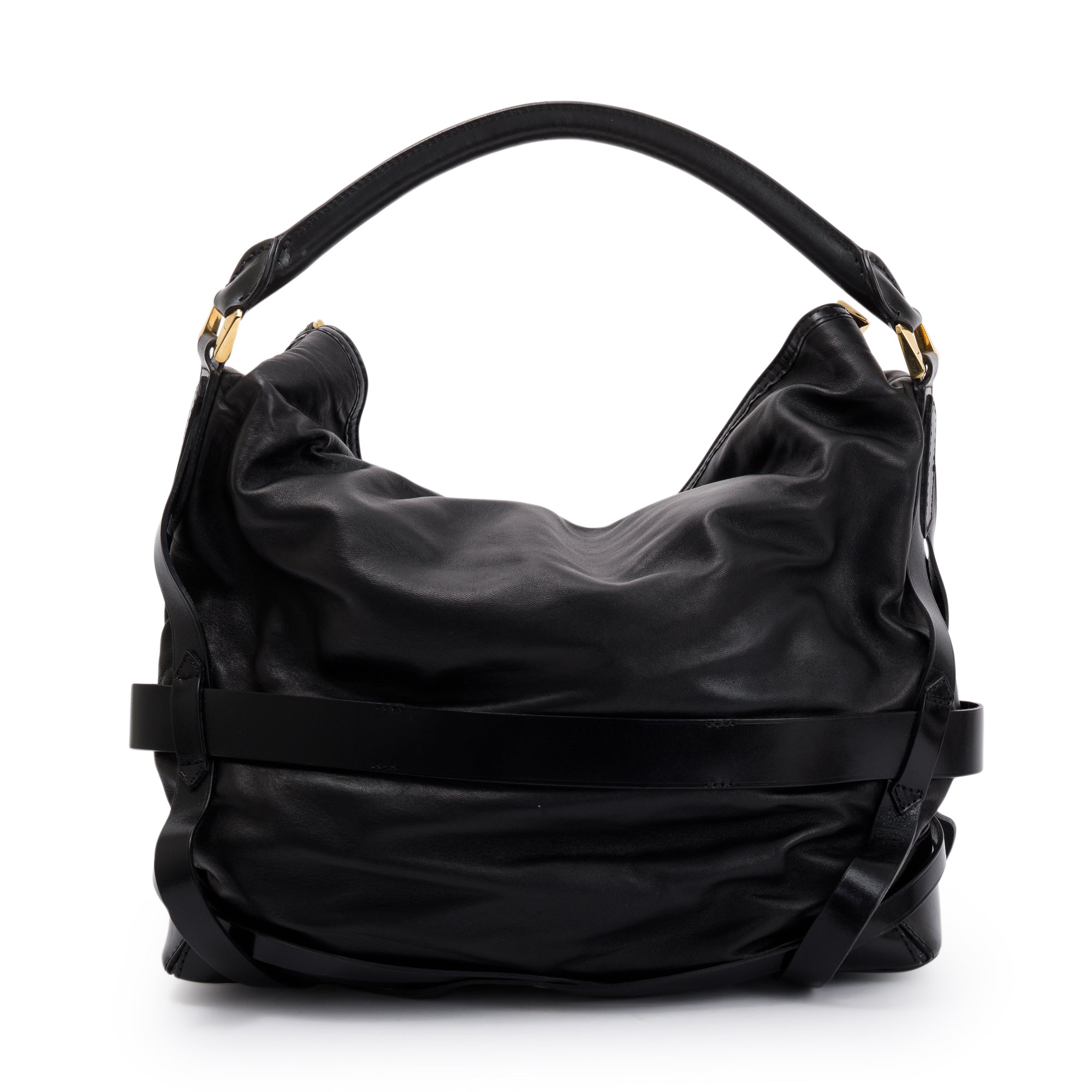 Burberry Black Calfskin Leather Bridle Gosford Hobo Bag