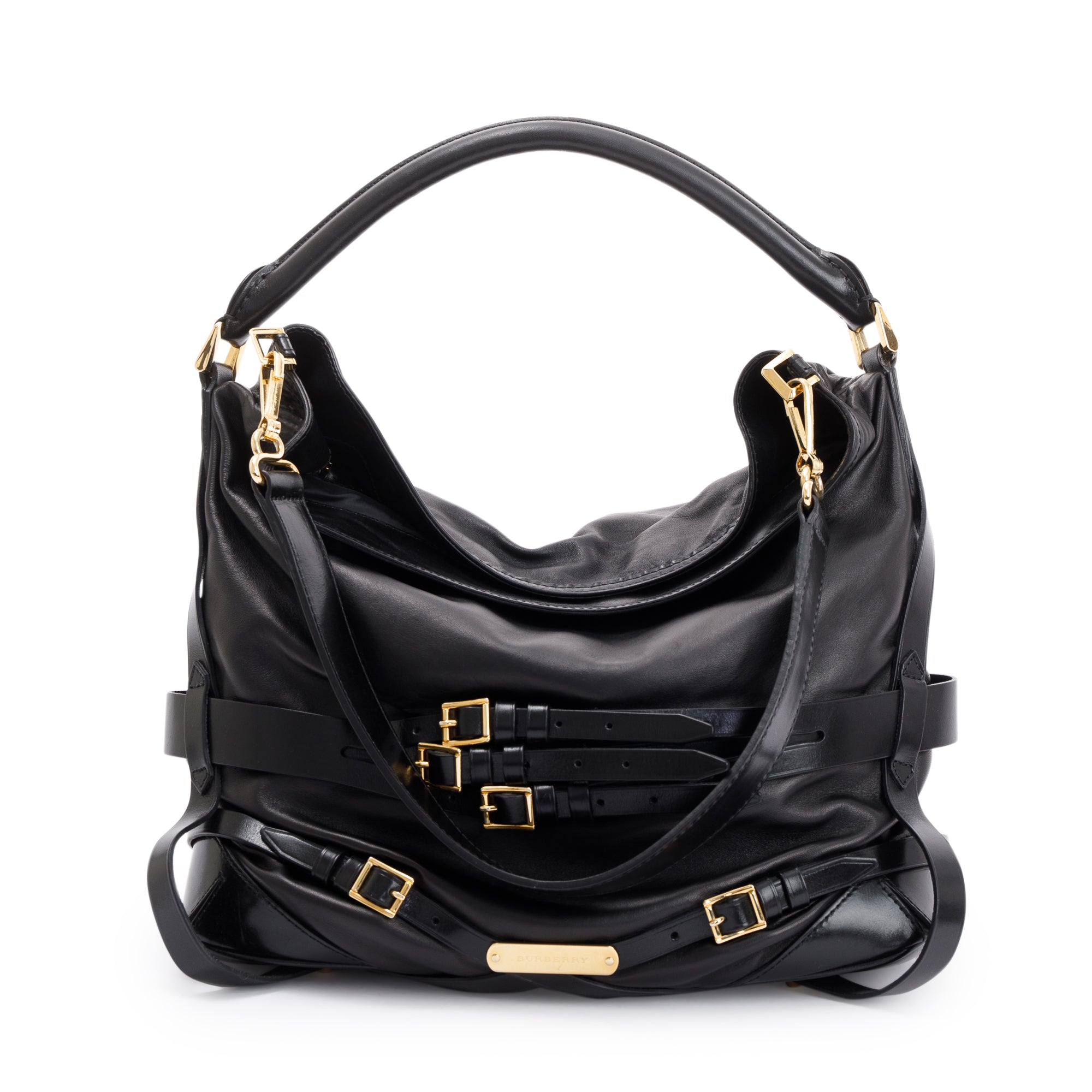 Burberry Black Calfskin Leather Bridle Gosford Hobo Bag