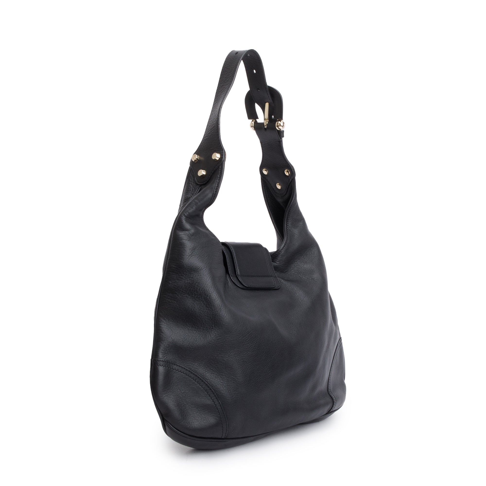 Burberry Black Calfskin Leather Hillgate Hobo